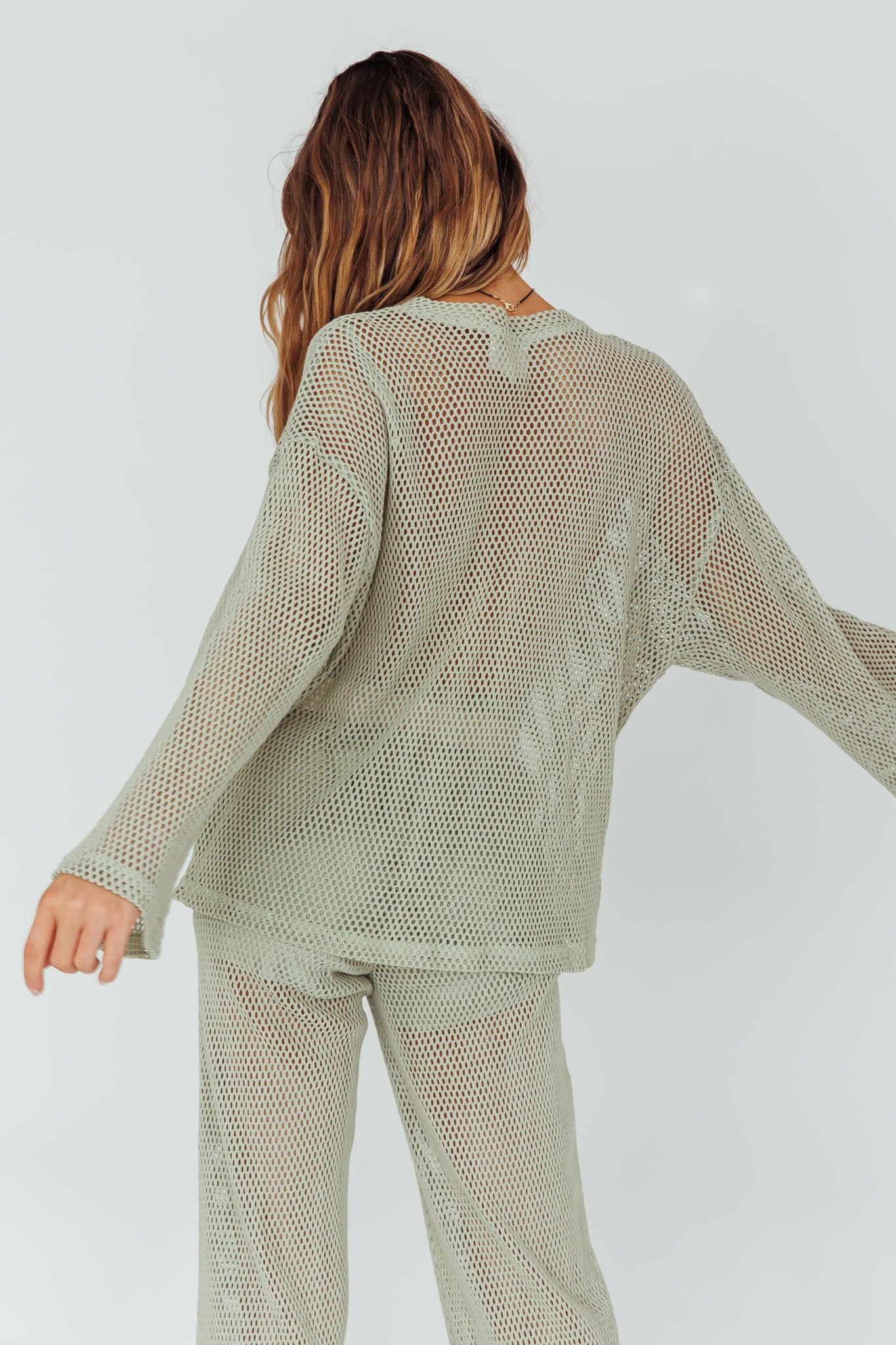 Mahina Long Sleeve Net Top Sage by Selfie Leslie Australia