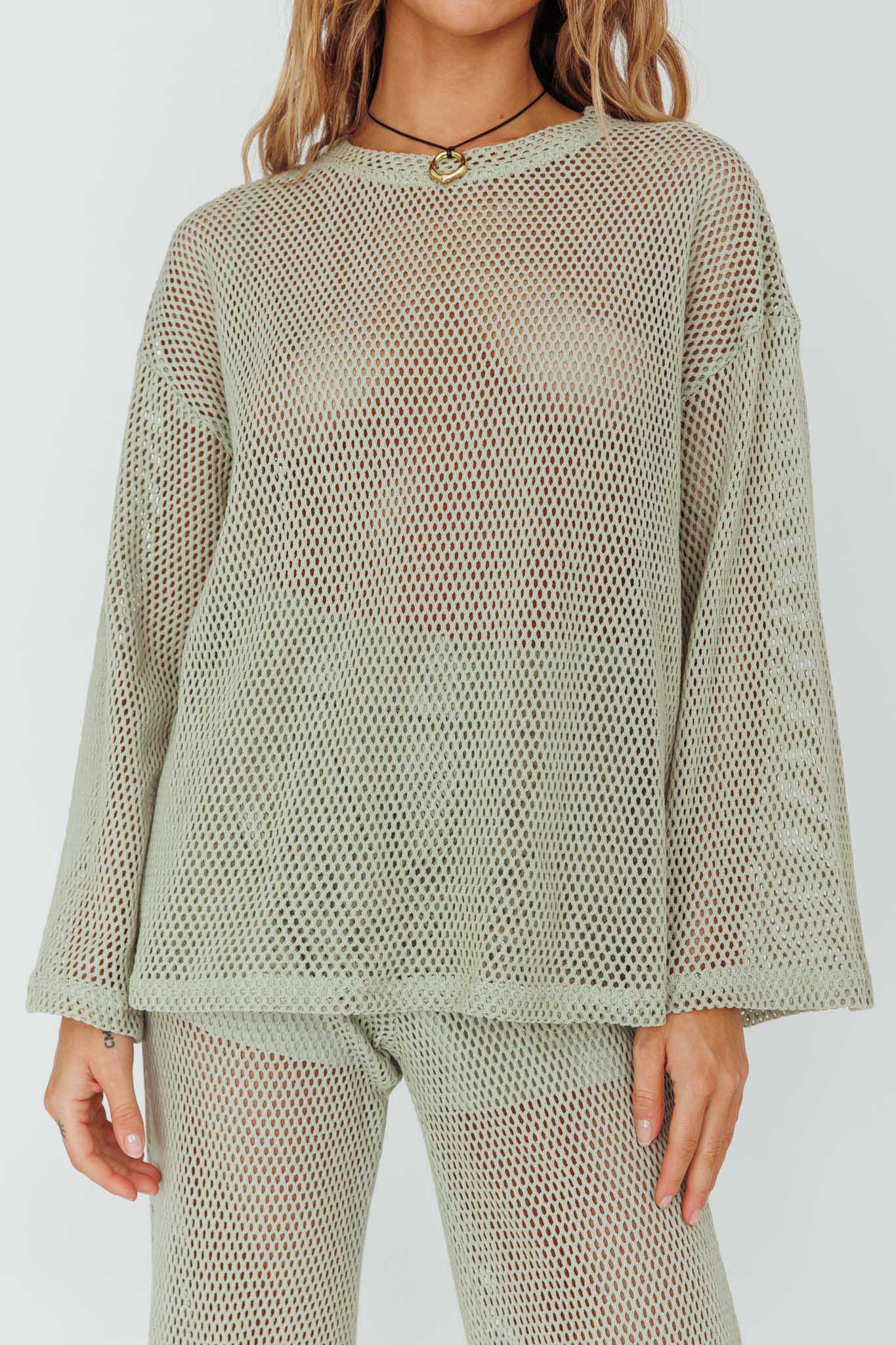 Mahina Long Sleeve Net Top Sage by Selfie Leslie Australia