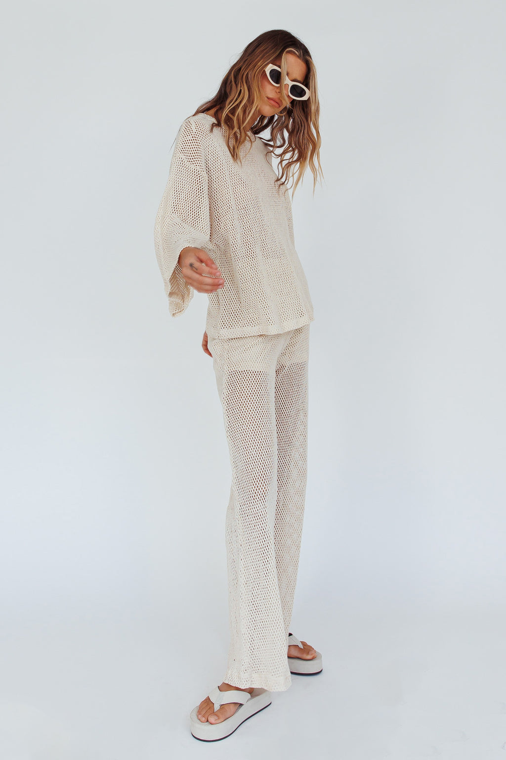 Mahina Long Sleeve Net Top Sand by Selfie Leslie Australia