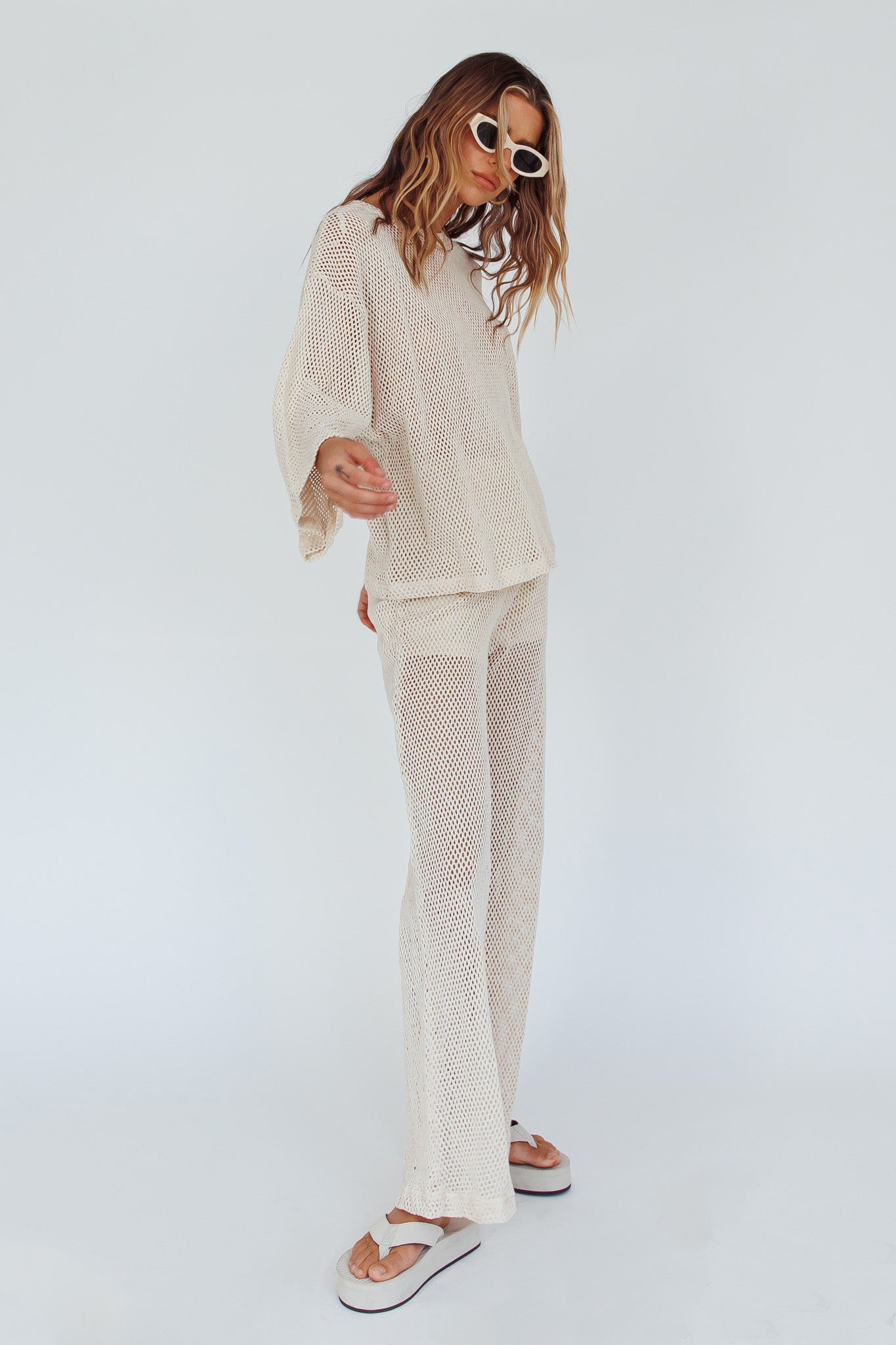 Mahina Long Sleeve Net Top Sand by Selfie Leslie Australia