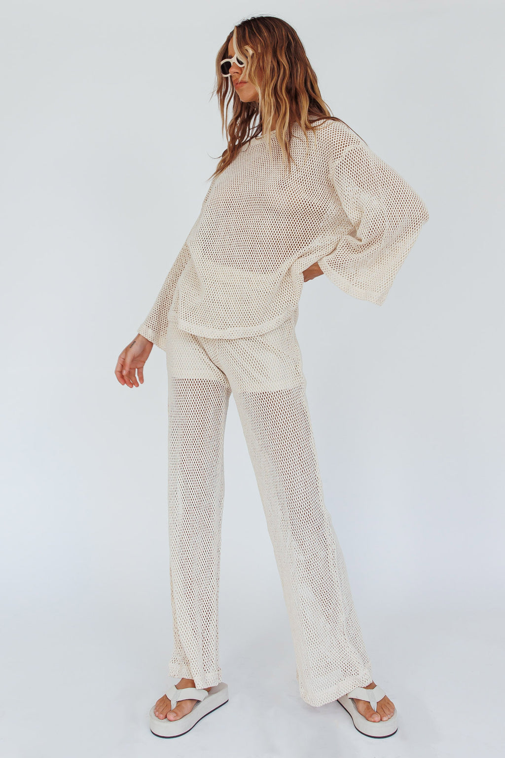 Mahina Long Sleeve Net Top Sand by Selfie Leslie Australia