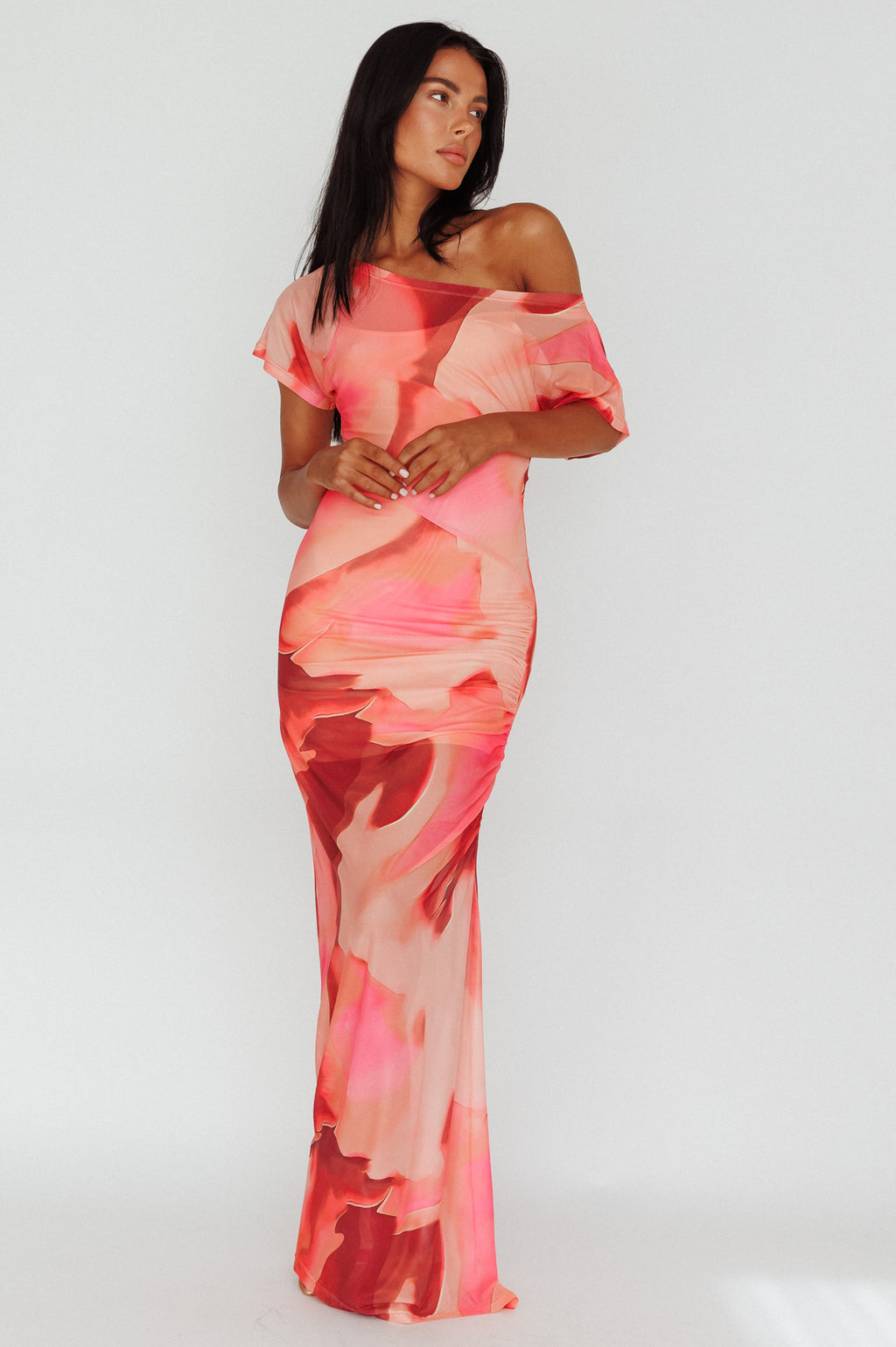 Tumi Short Sleeve Maxi Dress Printed Red by Selfie Leslie Australia