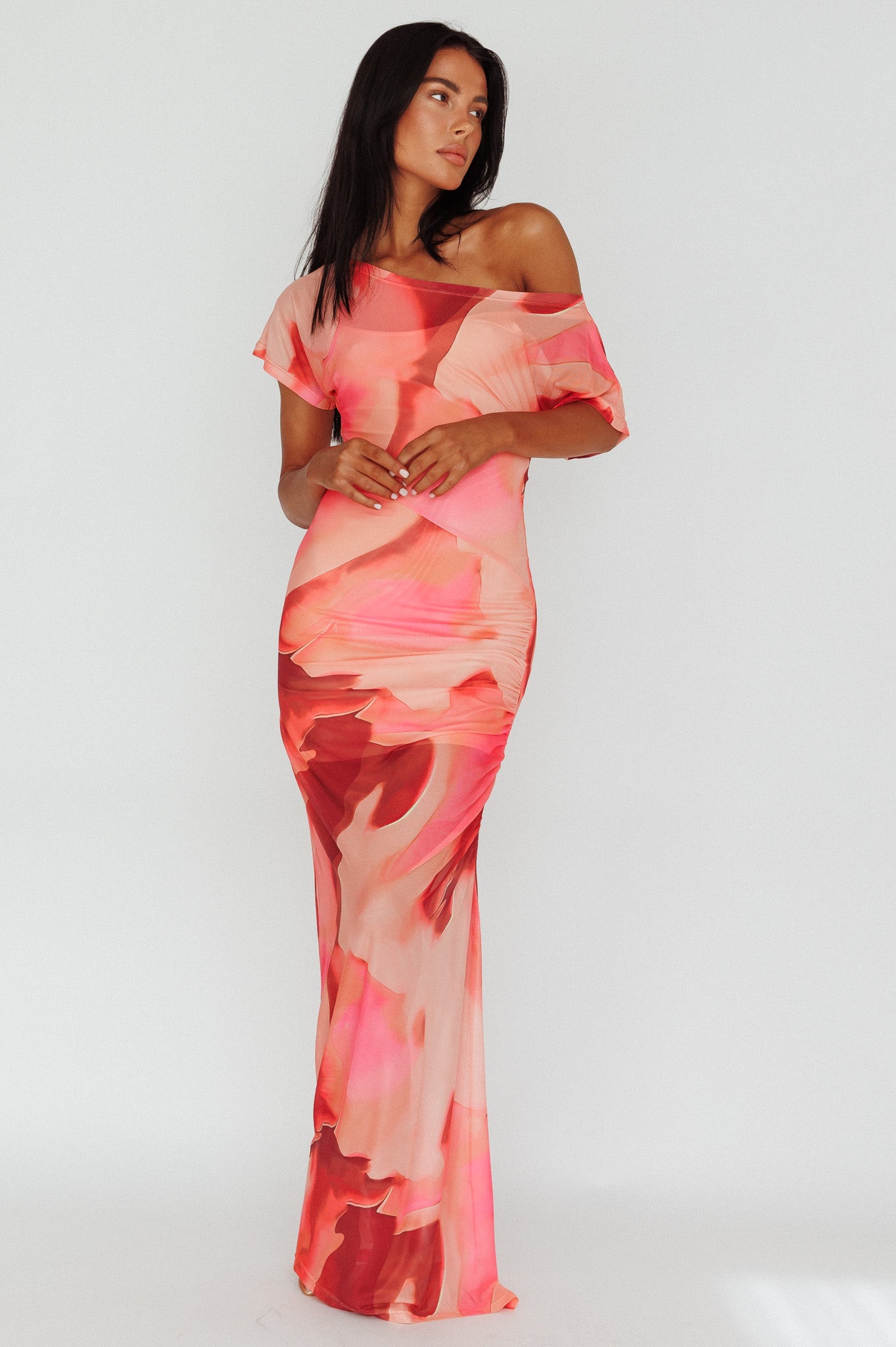 Tumi Short Sleeve Maxi Dress Printed Red by Selfie Leslie Australia