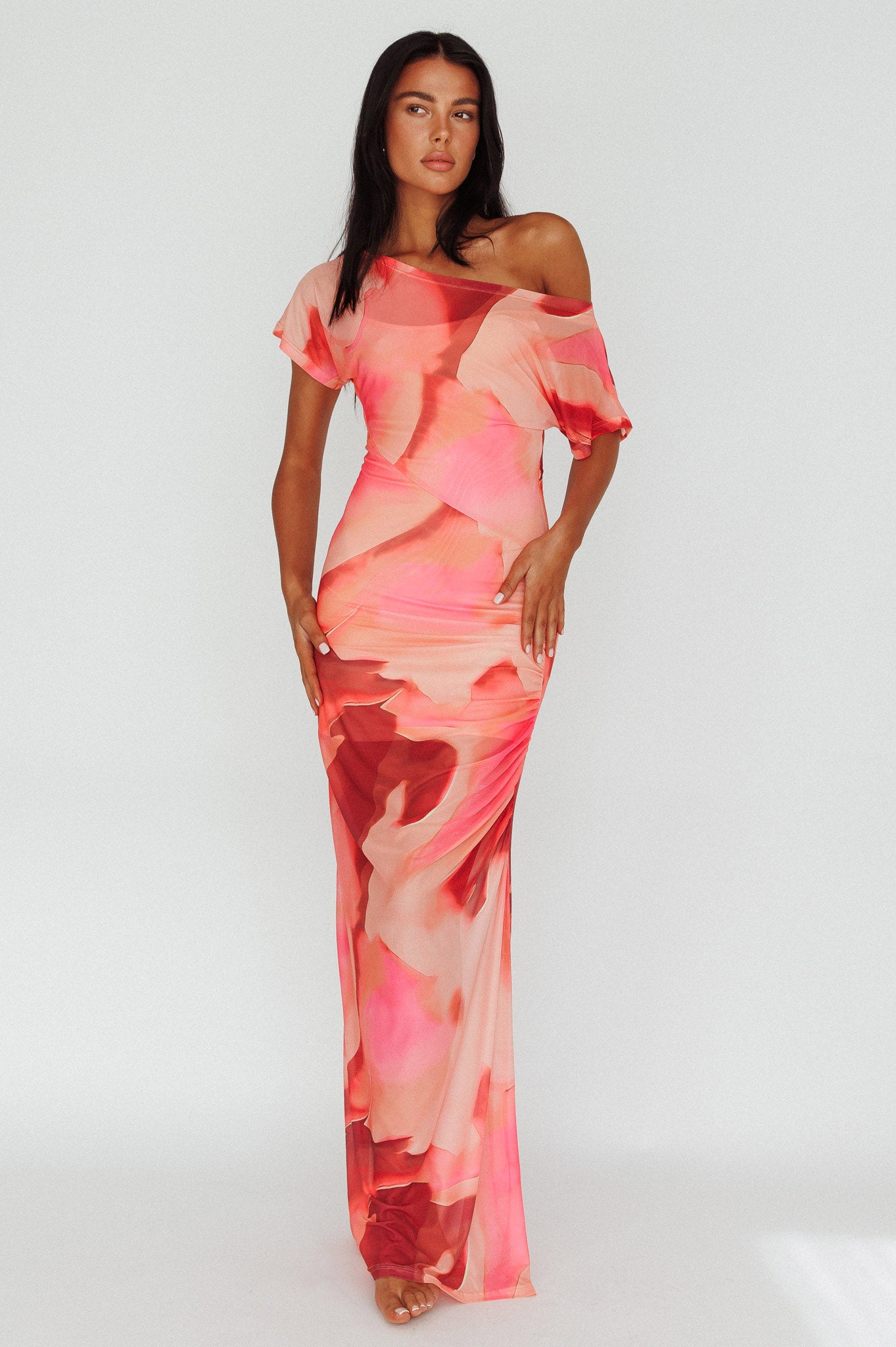 Tumi Short Sleeve Maxi Dress Printed Red by Selfie Leslie Australia
