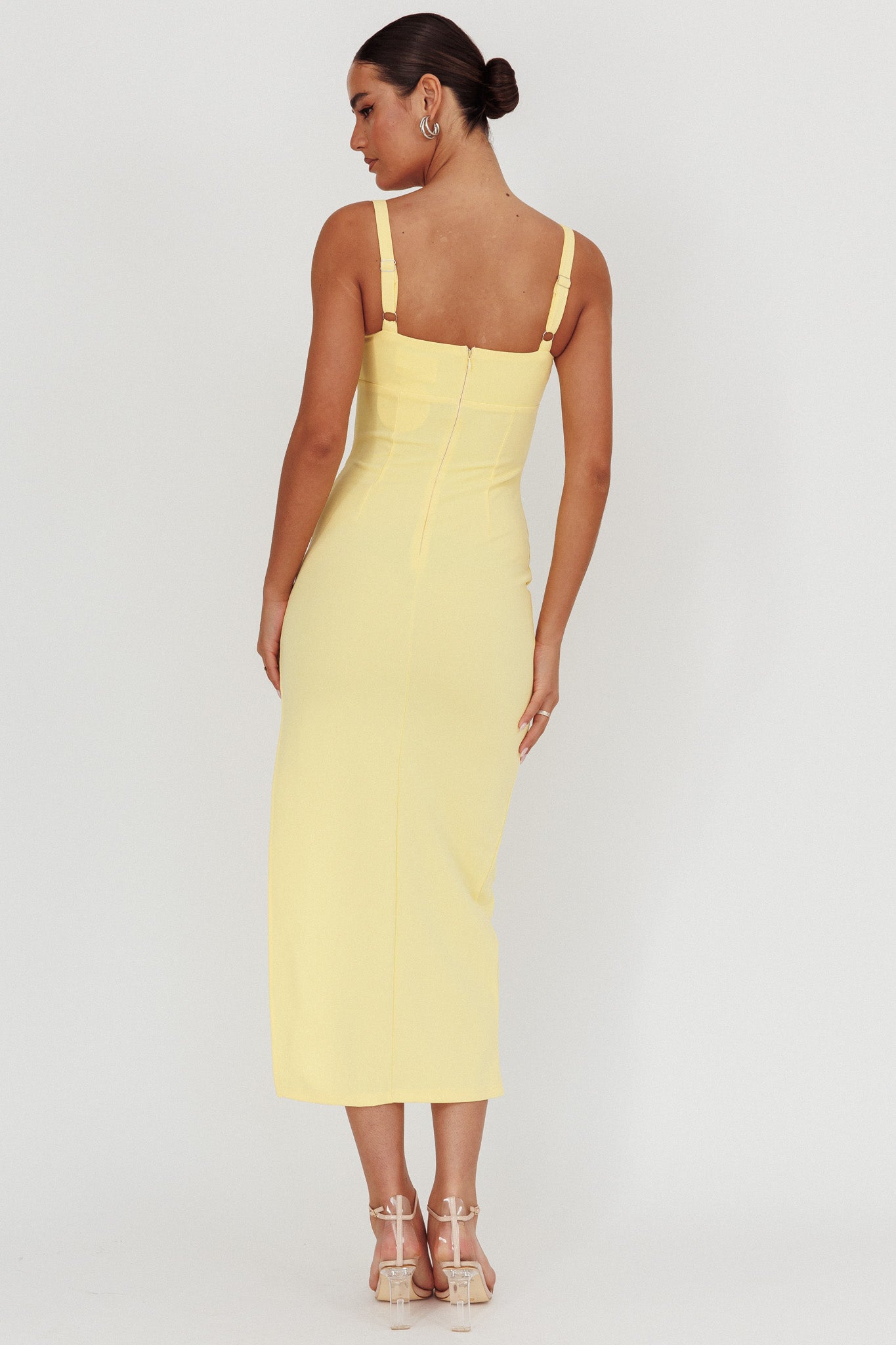Zenya Split Ruched Maxi Dress Butter by Selfie Leslie Australia