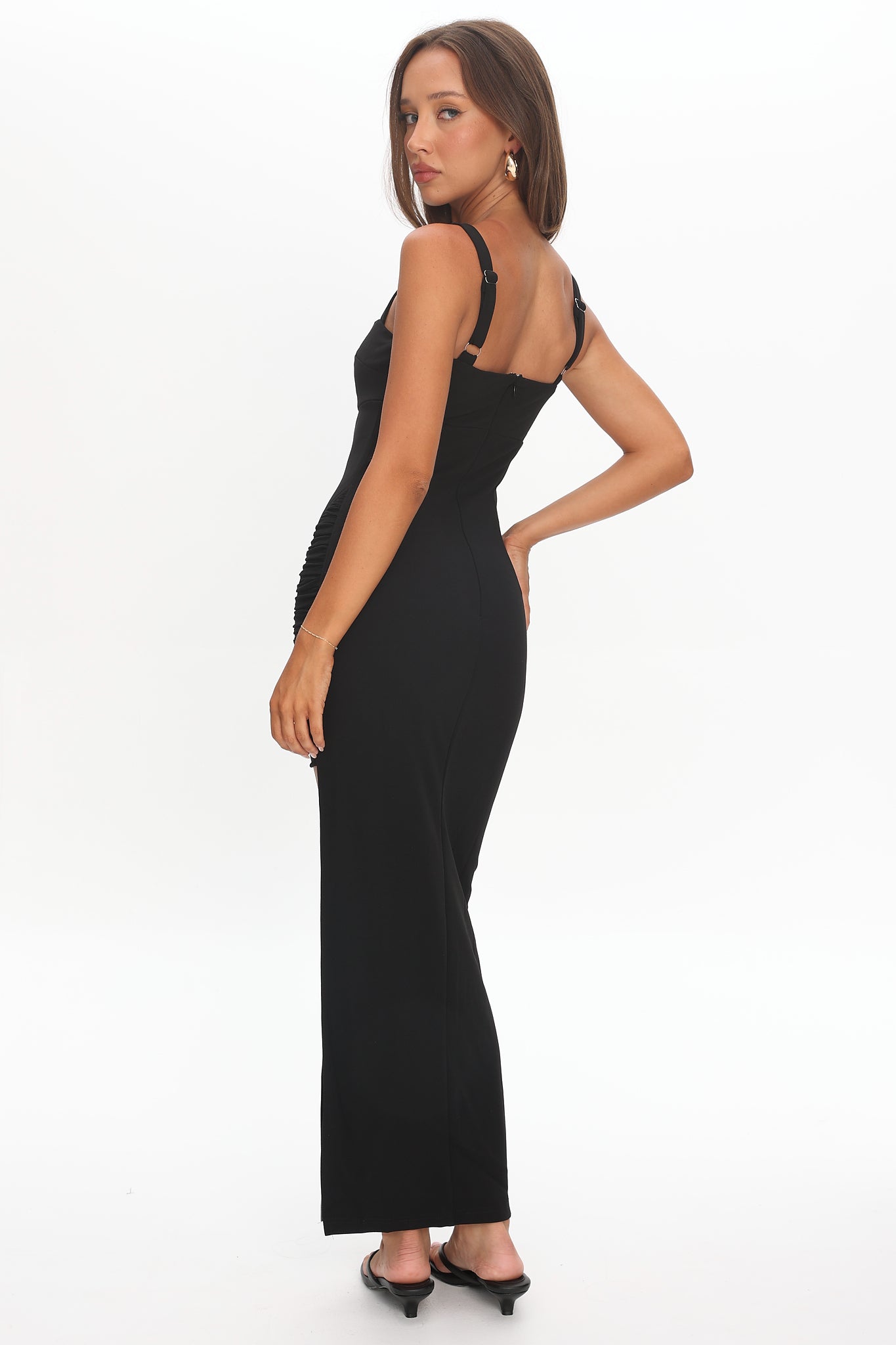 Zenya Split Ruched Midi Dress Black by Selfie Leslie Australia