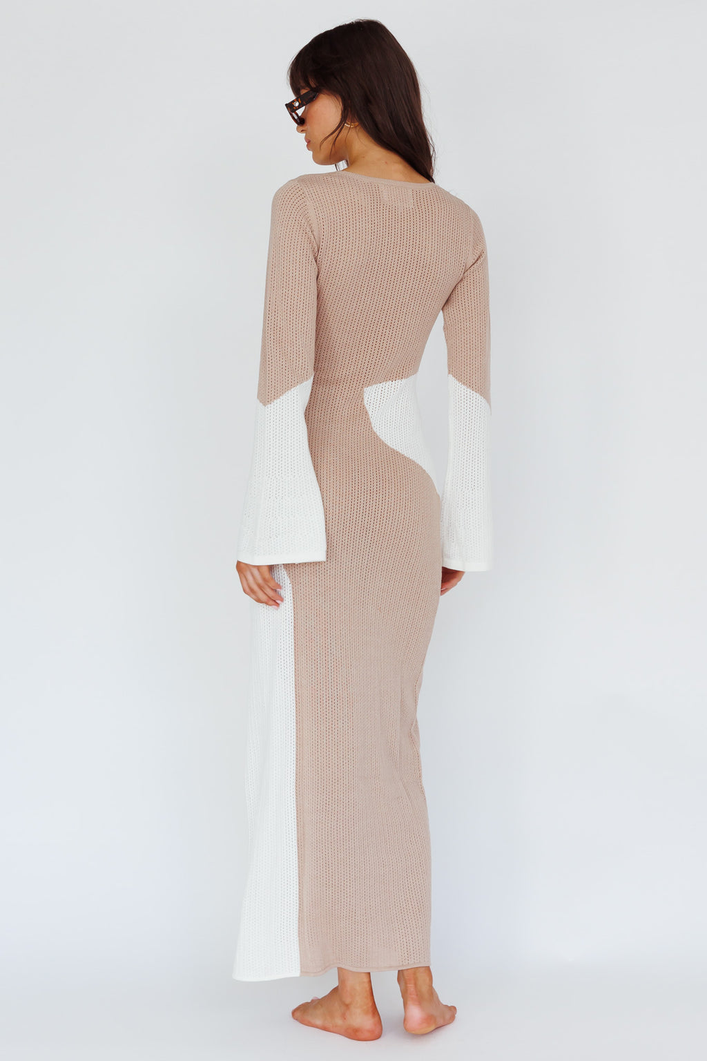 Karsen Long Sleeve Crochet Maxi Dress Beige by Selfie Leslie Australia