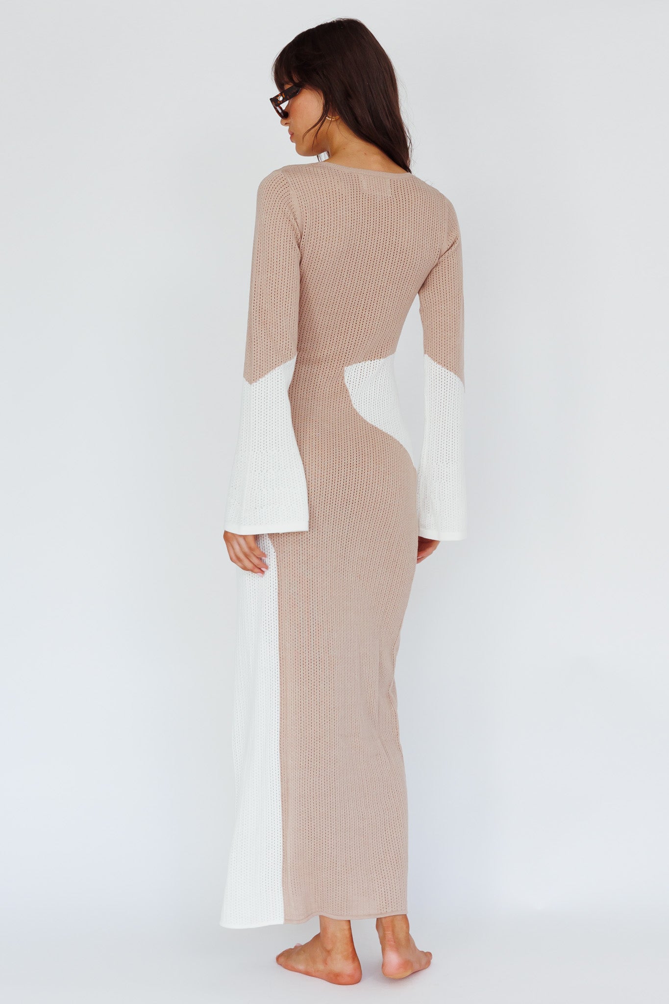 Karsen Long Sleeve Crochet Maxi Dress Beige by Selfie Leslie Australia