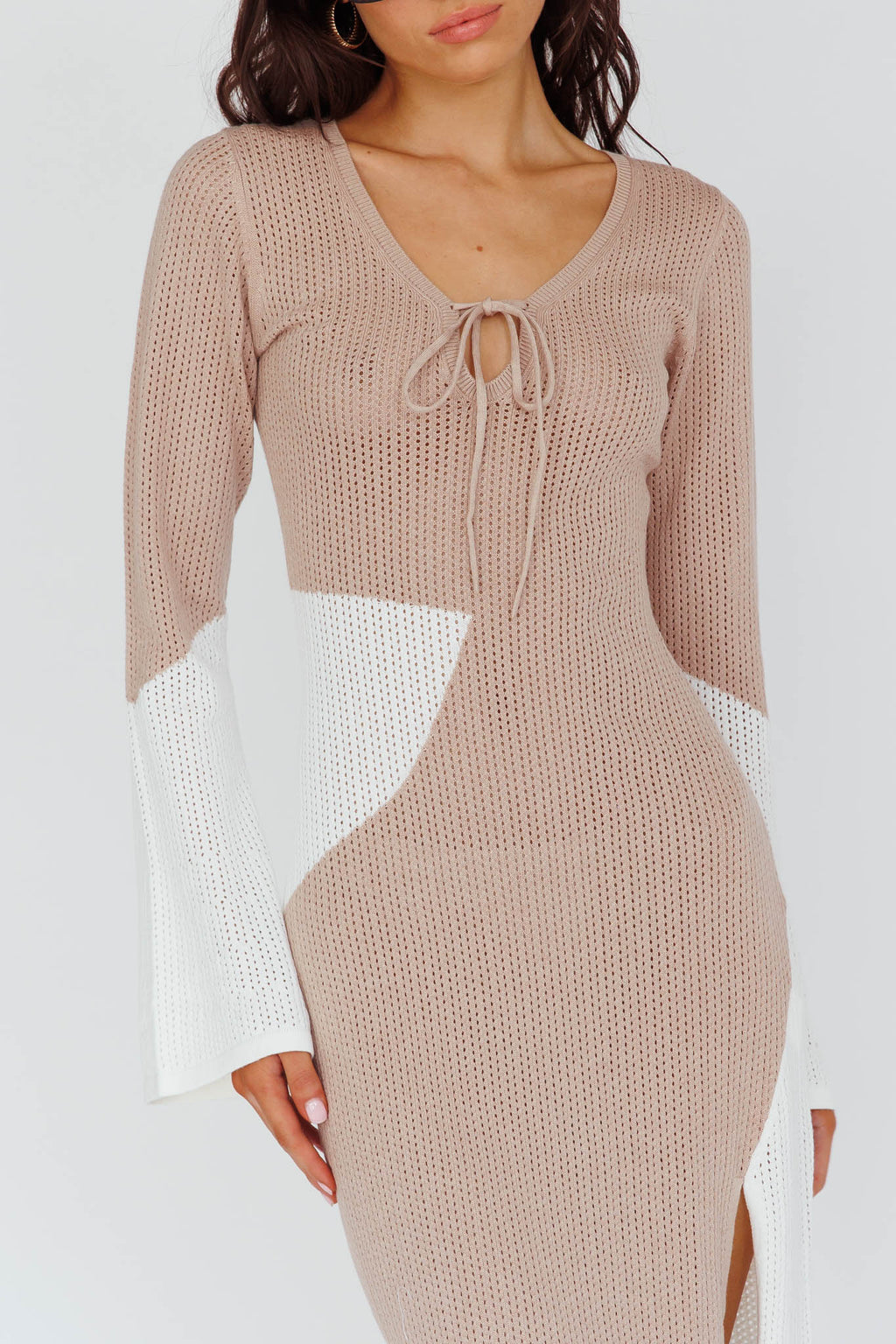 Karsen Long Sleeve Crochet Maxi Dress Beige by Selfie Leslie Australia