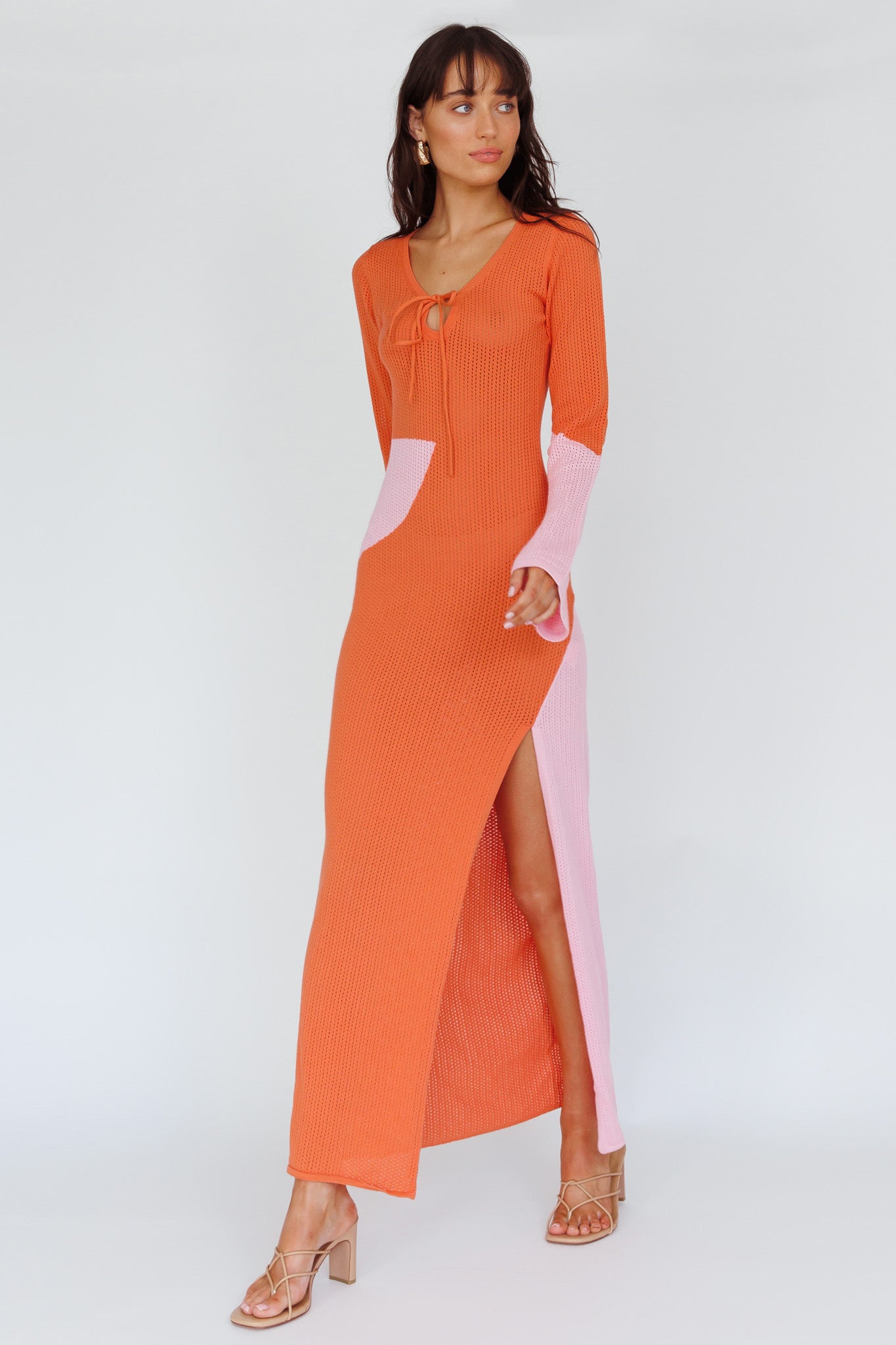 Karsen Long Sleeve Crochet Maxi Dress Orange by Selfie Leslie Australia
