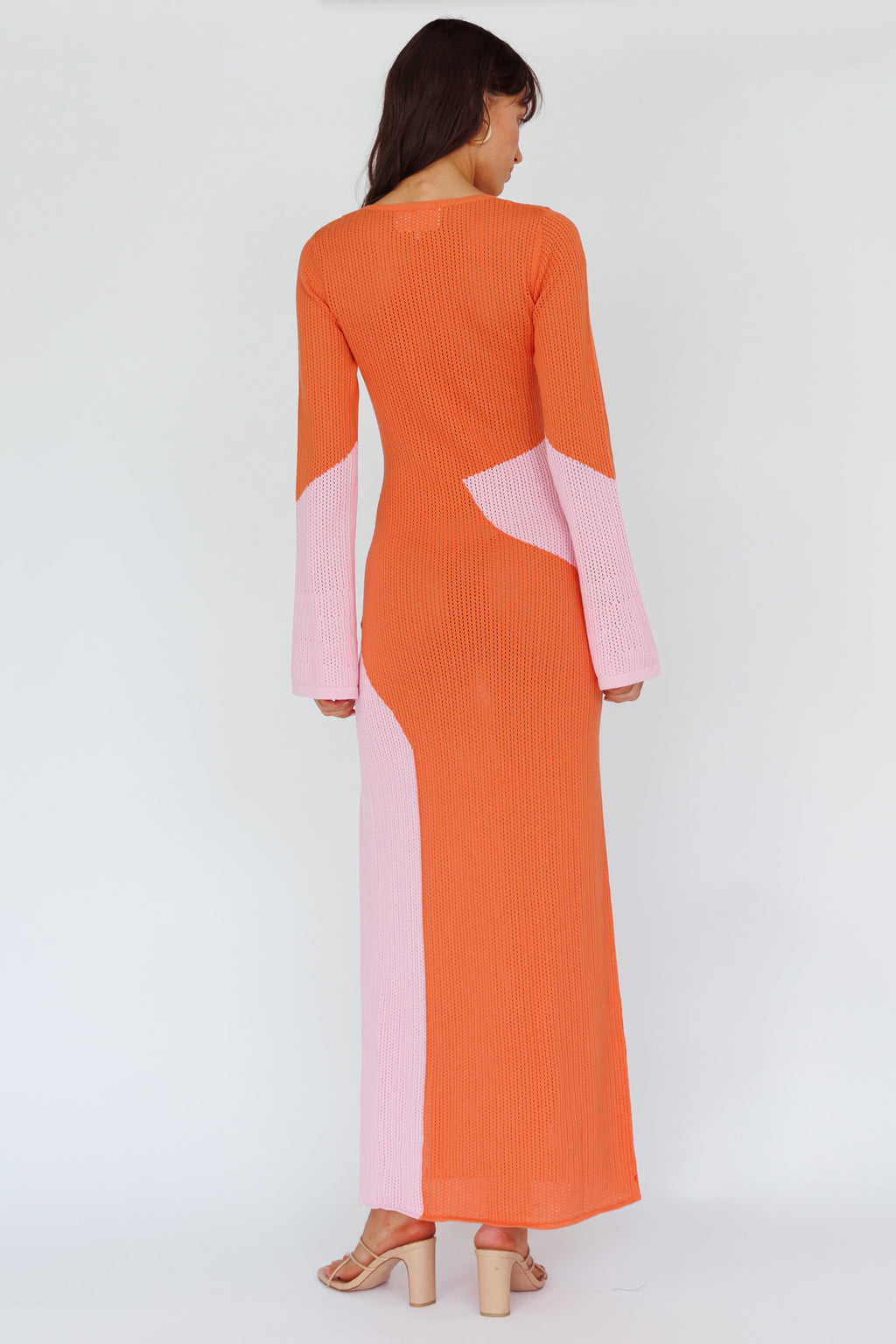 Karsen Long Sleeve Crochet Maxi Dress Orange by Selfie Leslie Australia