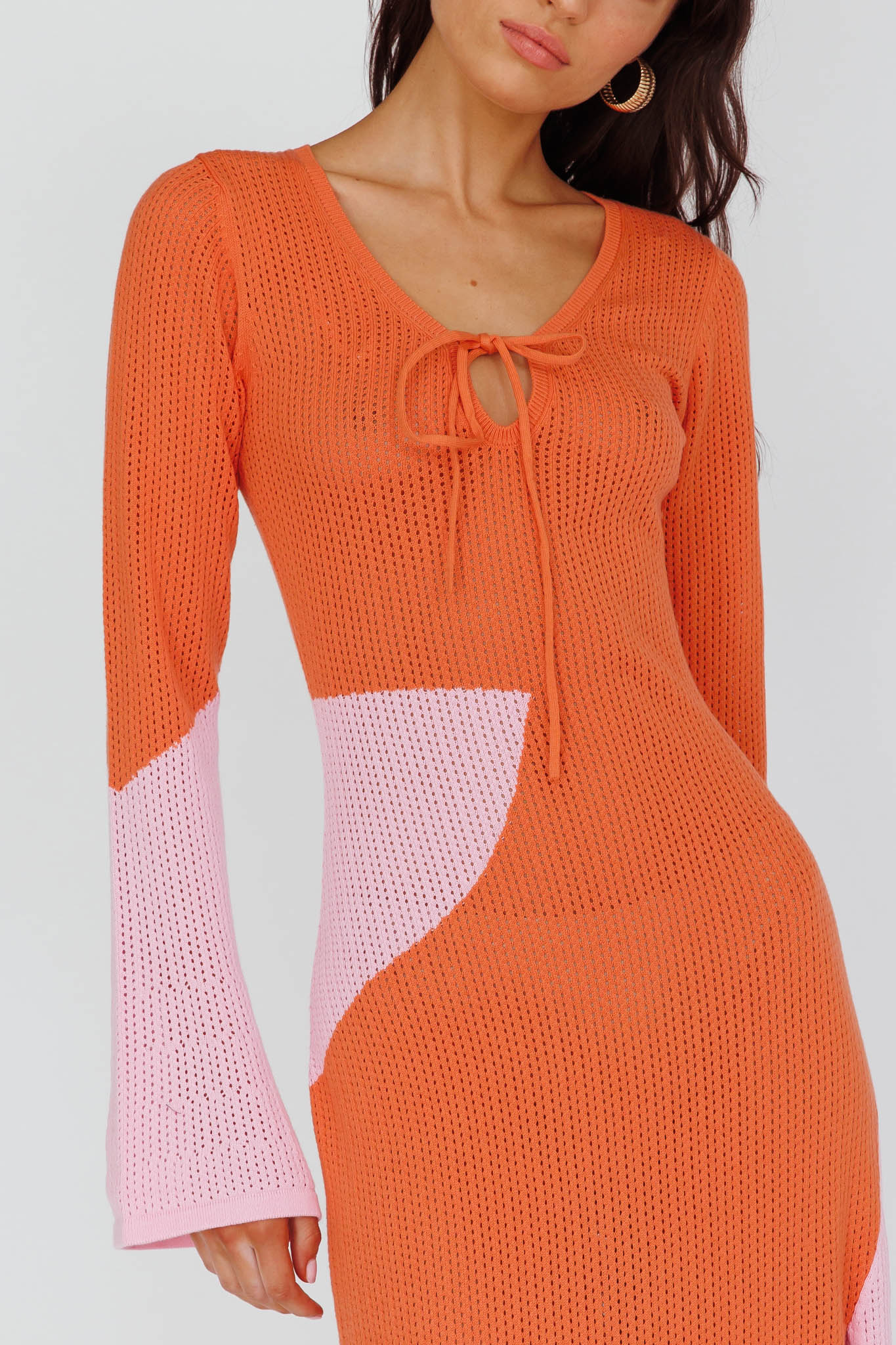 Karsen Long Sleeve Crochet Maxi Dress Orange by Selfie Leslie Australia