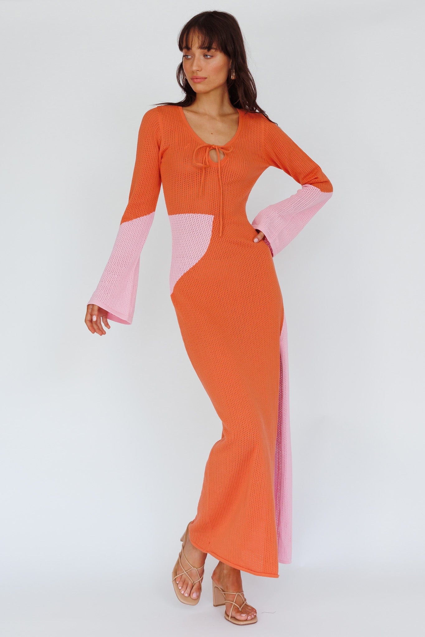 Karsen Long Sleeve Crochet Maxi Dress Orange by Selfie Leslie Australia