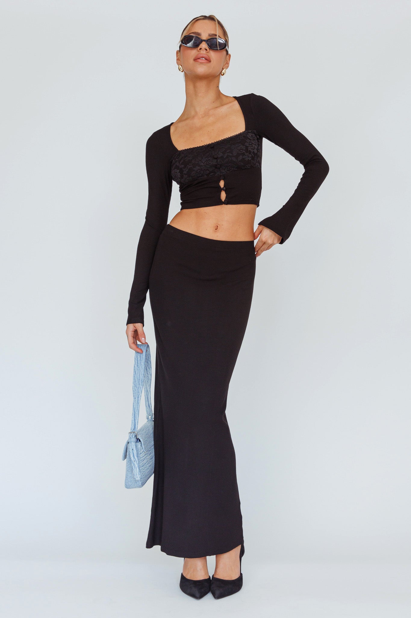 Lauryn Stretch Maxi Skirt Black by Selfie Leslie Australia