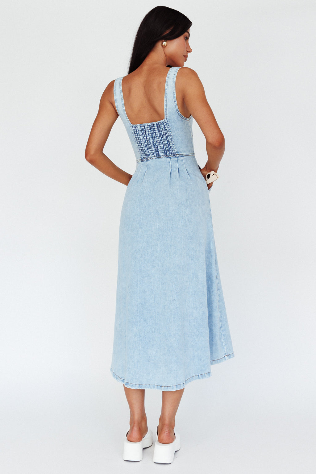 Pixie Dust Button Front Midi Dress Denim Blue by Selfie Leslie Australia