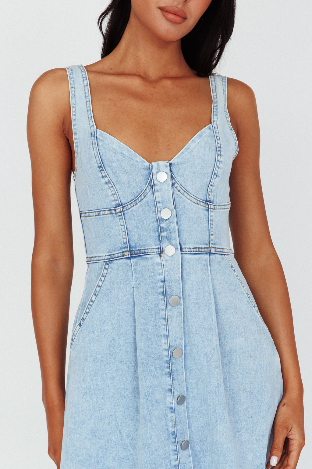 Pixie Dust Button Front Midi Dress Denim Blue by Selfie Leslie Australia
