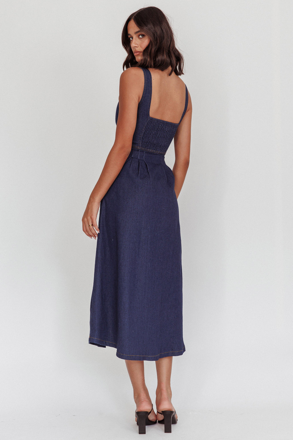 Pixie Dust Button Front Midi Dress Dark Denim by Selfie Leslie Australia