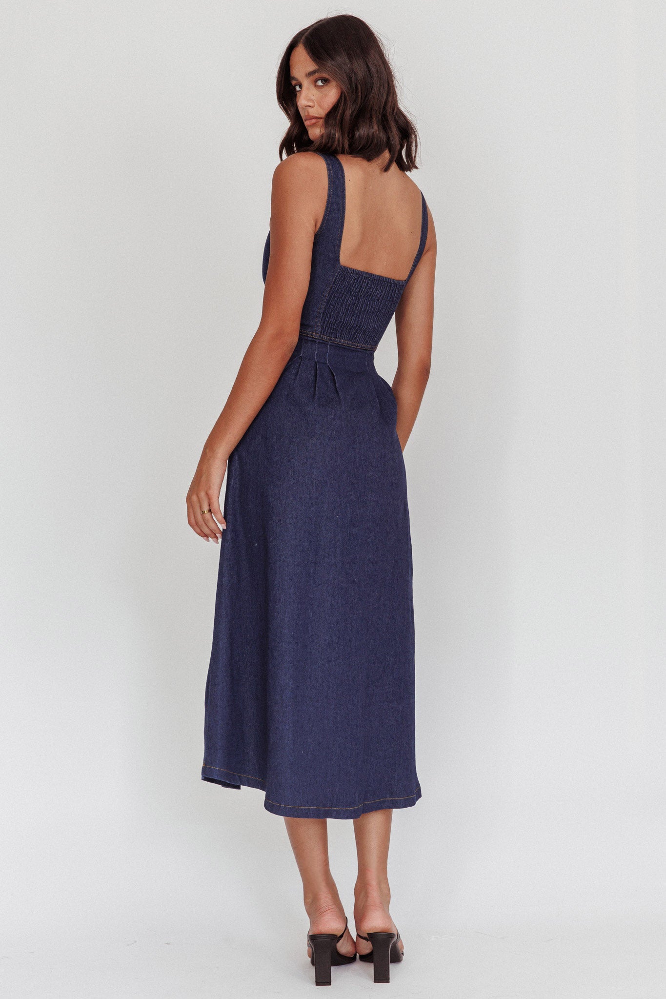 Pixie Dust Button Front Midi Dress Dark Denim by Selfie Leslie Australia