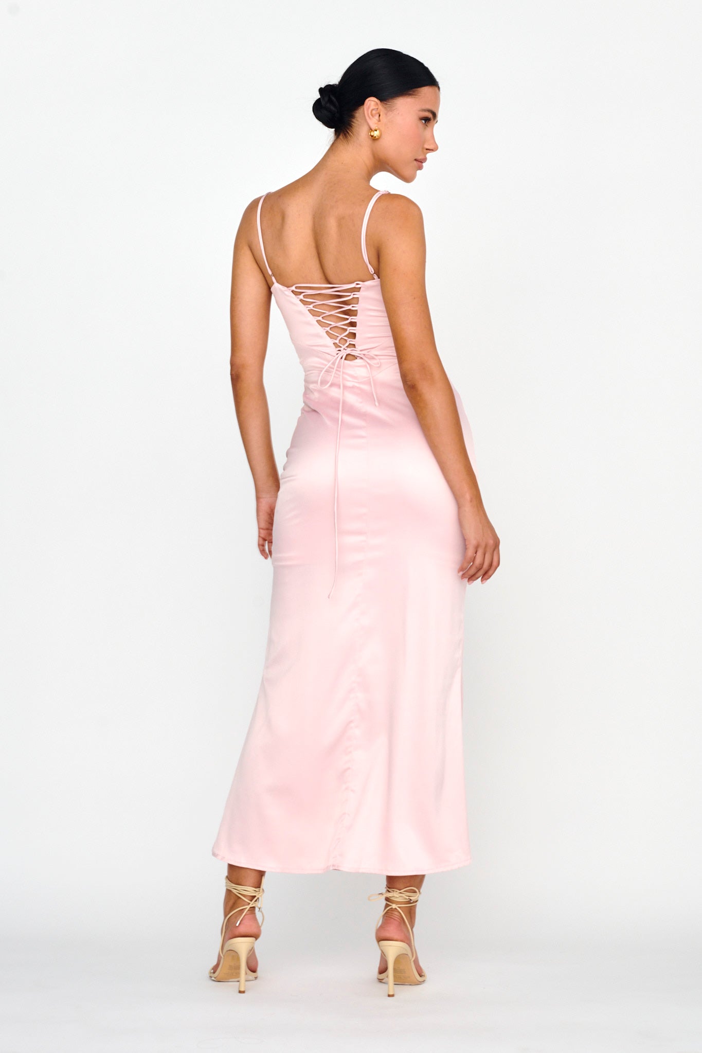 Teneal Lace-Up Back Midi Dress Blush by Selfie Leslie Australia