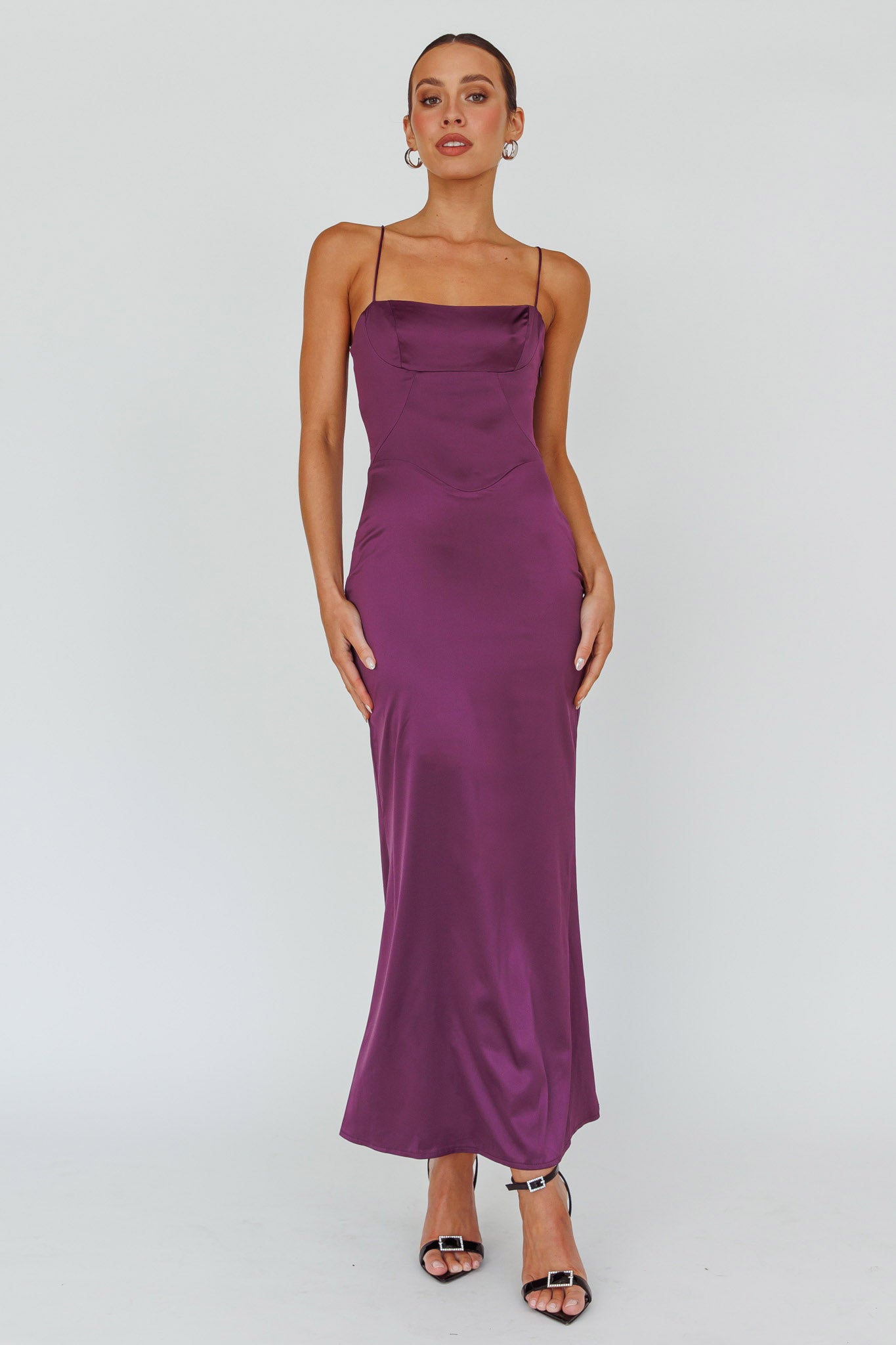 Teneal Lace-Up Back Maxi Dress Plum by Selfie Leslie Australia