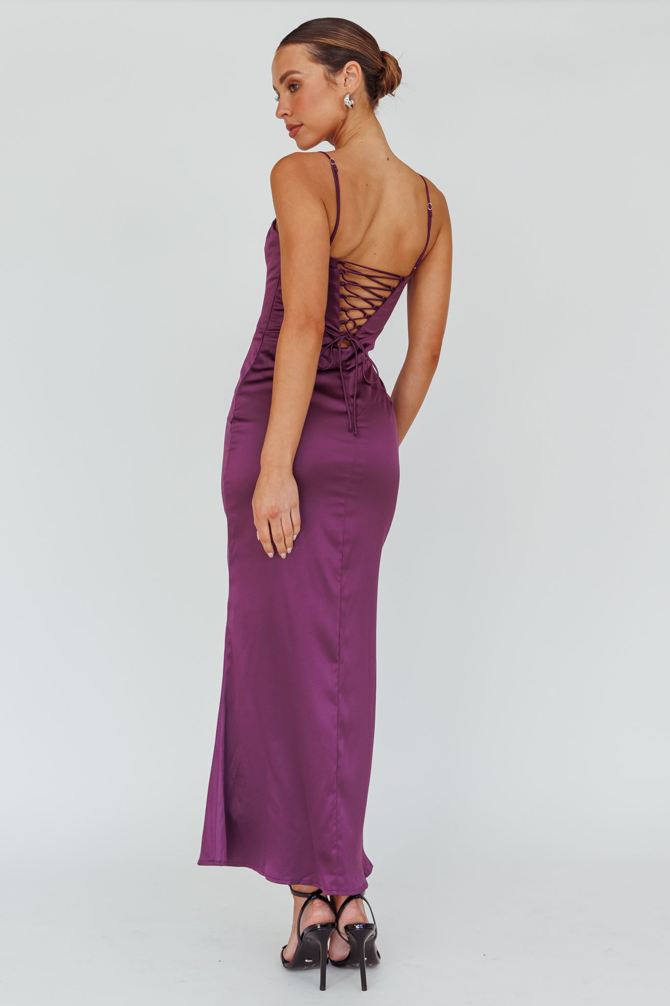 Teneal Lace-Up Back Maxi Dress Plum by Selfie Leslie Australia