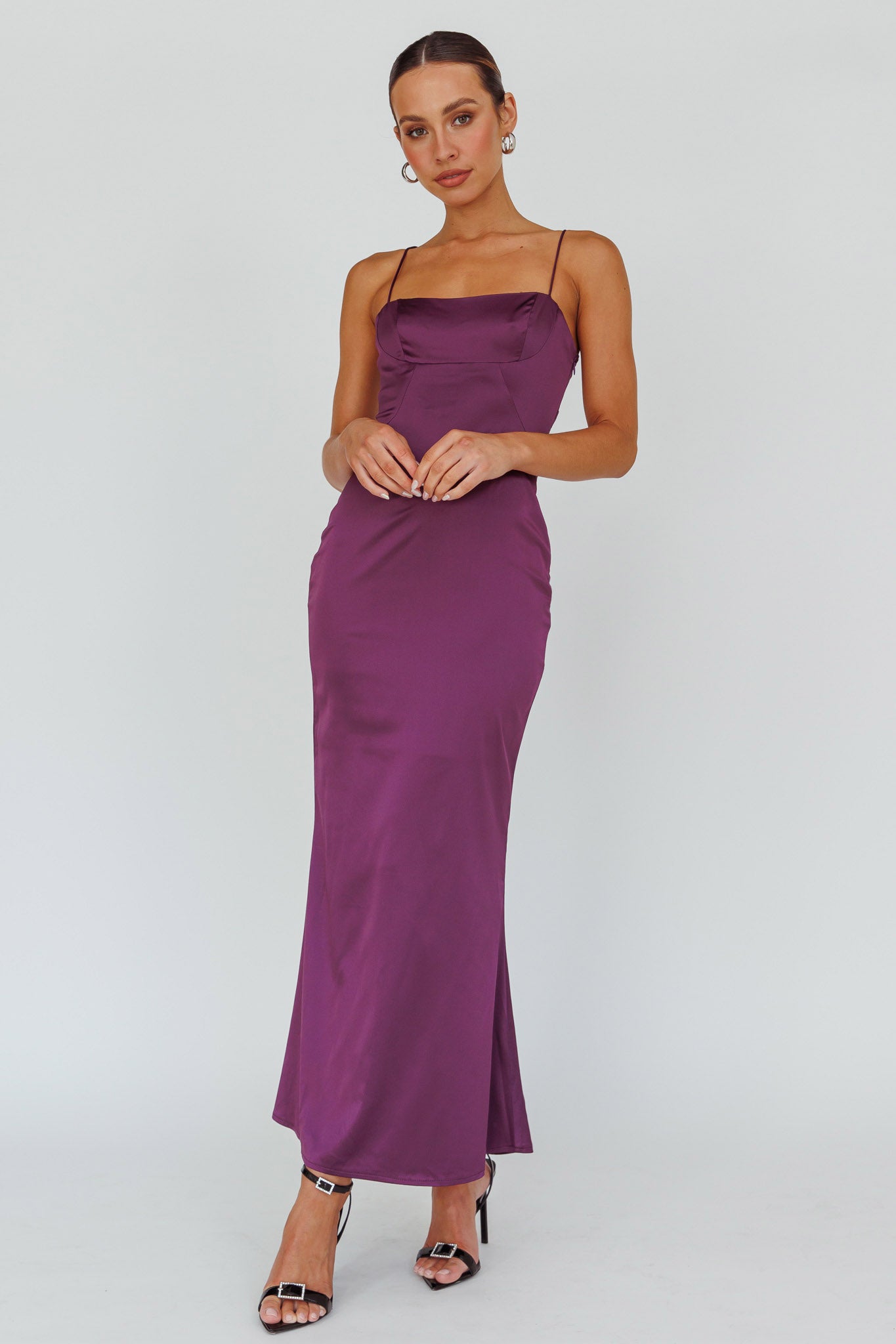 Teneal Lace-Up Back Maxi Dress Plum by Selfie Leslie Australia