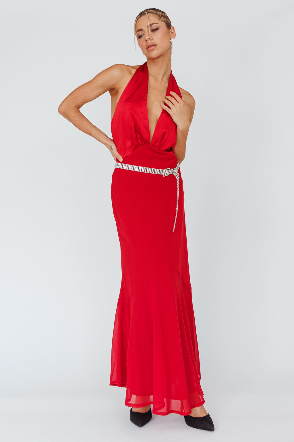 Vision Halterneck Midi Dress Cherry by Selfie Leslie Australia