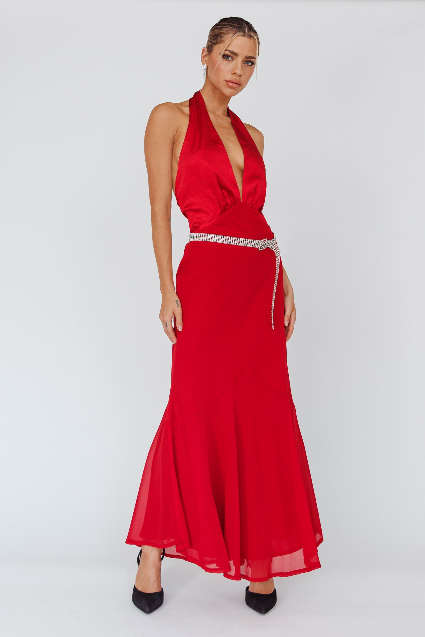 Vision Halterneck Midi Dress Cherry by Selfie Leslie Australia