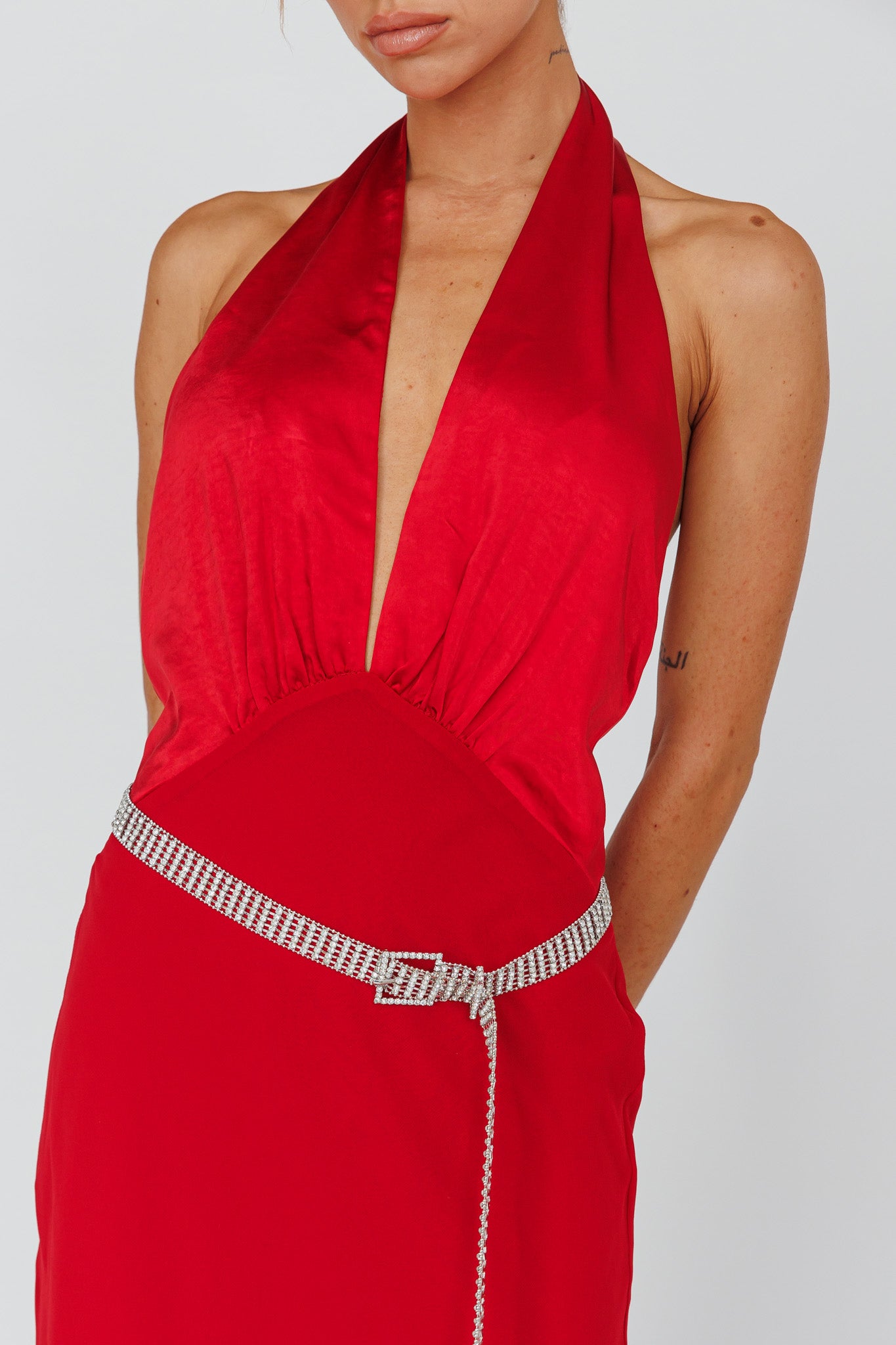 Vision Halterneck Midi Dress Cherry by Selfie Leslie Australia