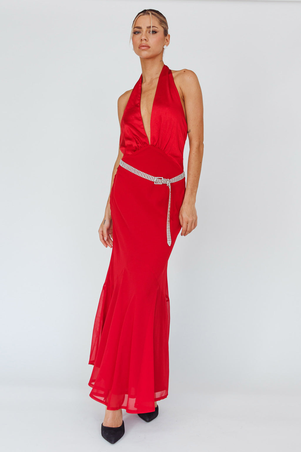 Vision Halterneck Midi Dress Cherry by Selfie Leslie Australia