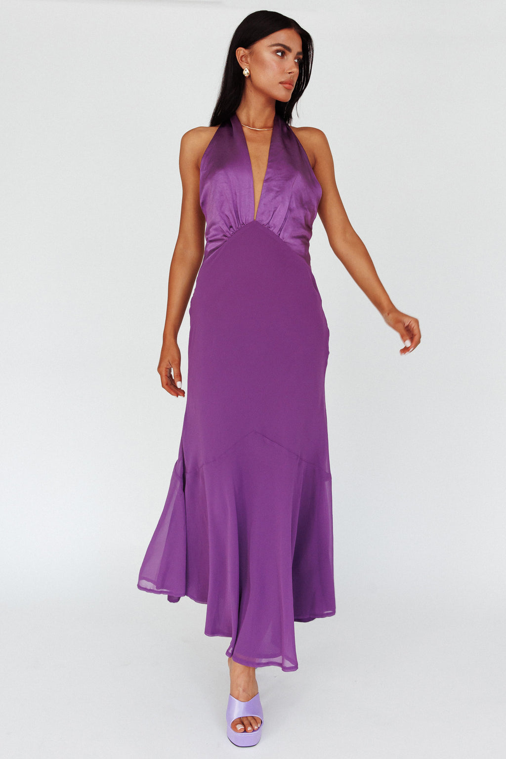 Vision Halterneck Midi Dress Violet by Selfie Leslie Australia