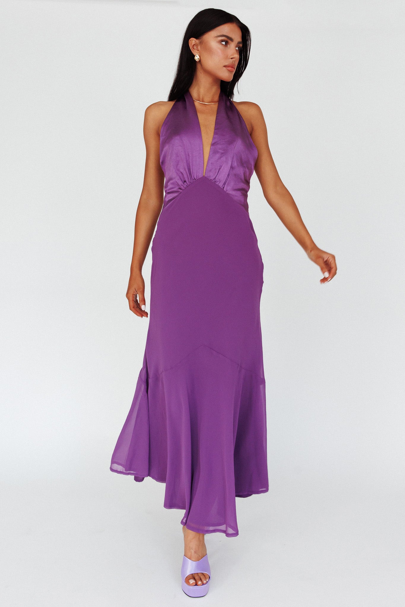 Vision Halterneck Midi Dress Violet by Selfie Leslie Australia