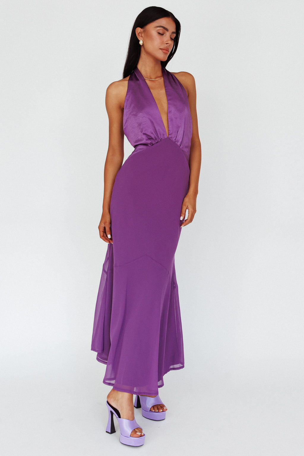 Vision Halterneck Midi Dress Violet by Selfie Leslie Australia