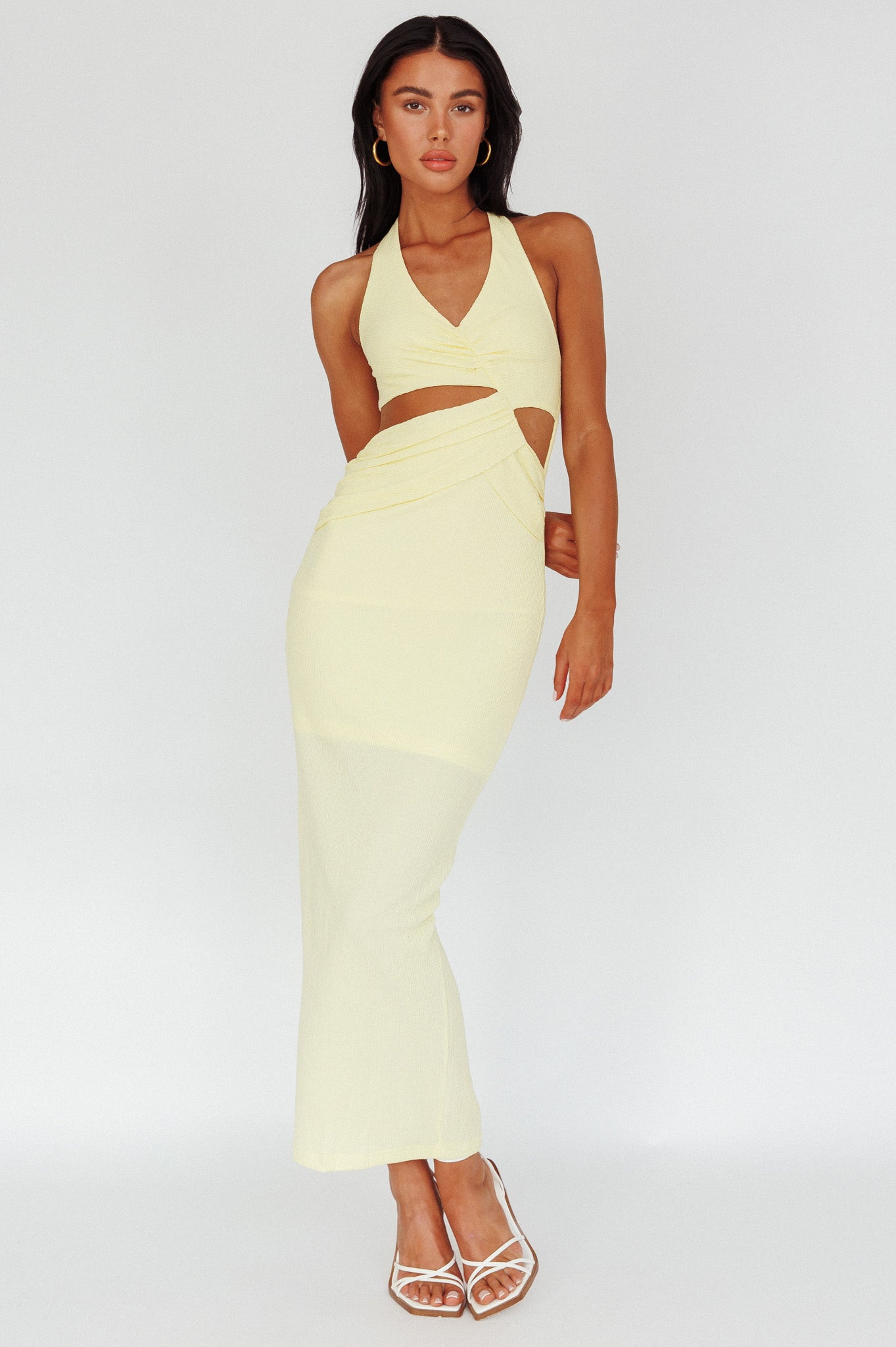 Giulia Cut-out Ribbed Halterneck Midi Dress Butter by Selfie Leslie Australia