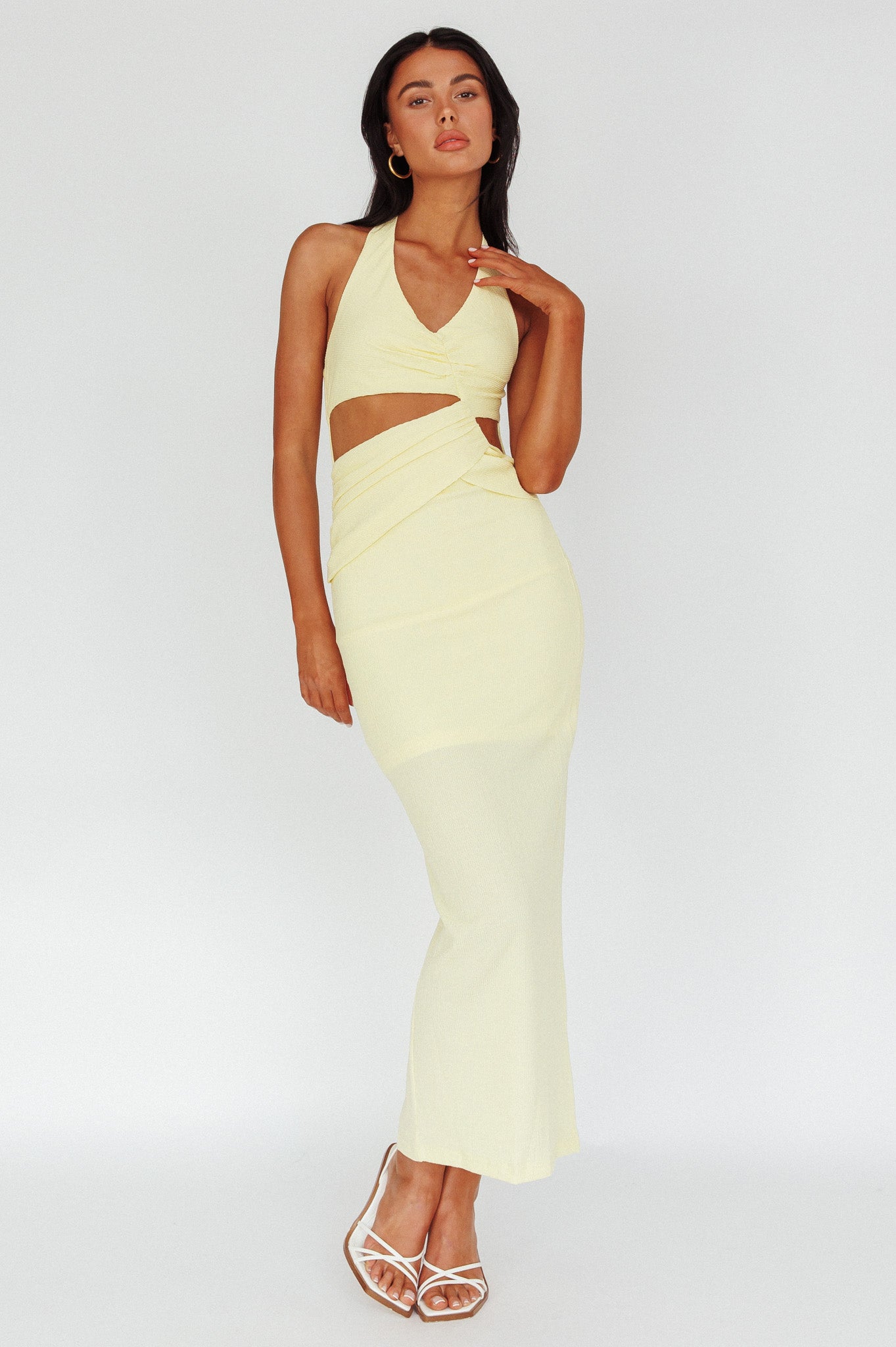 Giulia Cut-out Ribbed Halterneck Midi Dress Butter by Selfie Leslie Australia