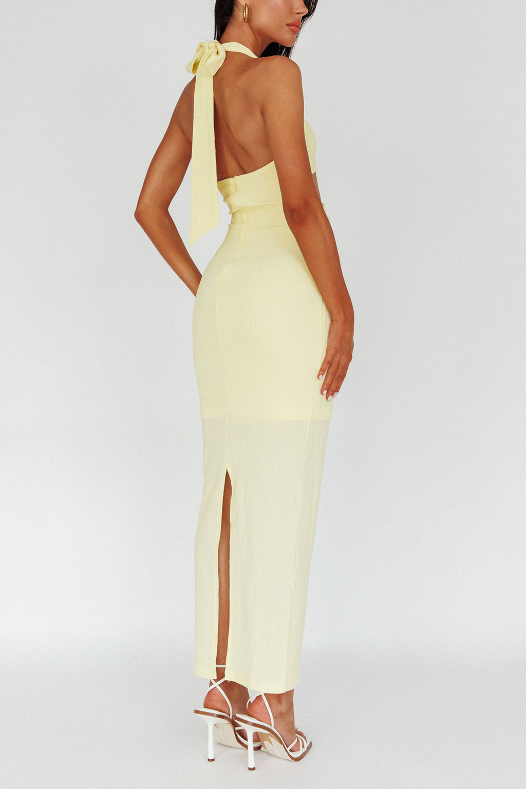 Giulia Cut-out Ribbed Halterneck Midi Dress Butter by Selfie Leslie Australia