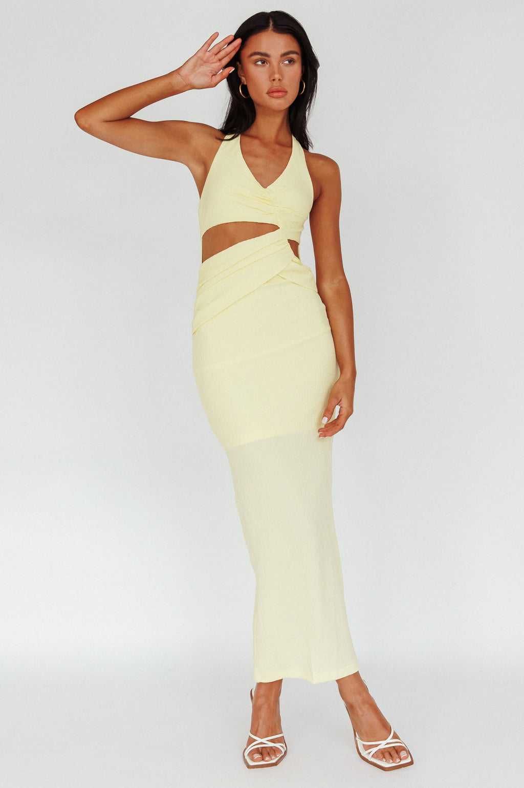 Giulia Cut-out Ribbed Halterneck Midi Dress Butter by Selfie Leslie Australia