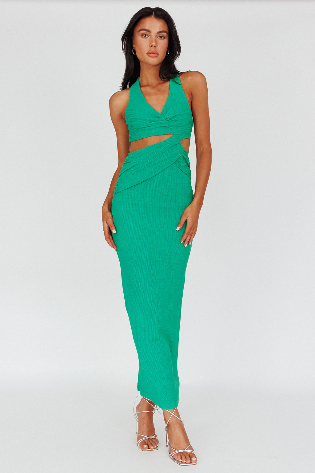 Giulia Cut-out Ribbed Halterneck Midi Dress Green by Selfie Leslie Australia
