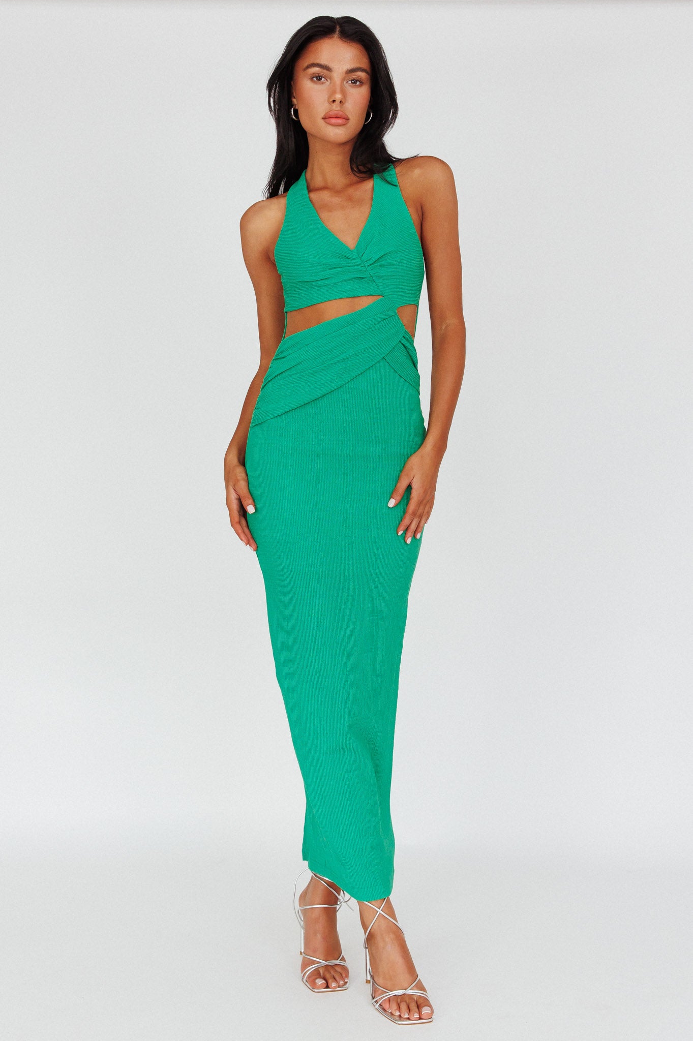 Giulia Cut-out Ribbed Halterneck Midi Dress Green by Selfie Leslie Australia