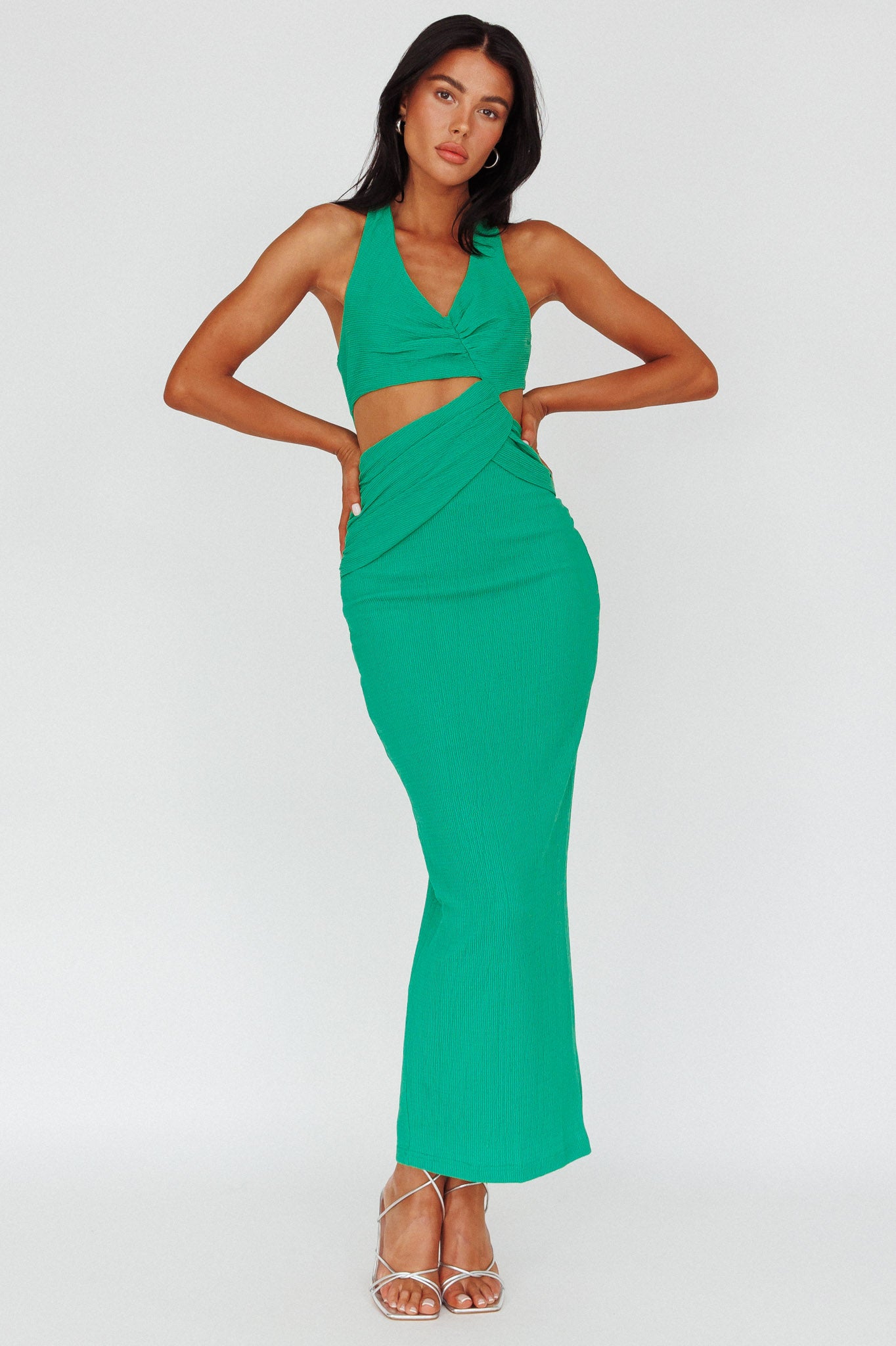 Giulia Cut-out Ribbed Halterneck Midi Dress Green by Selfie Leslie Australia