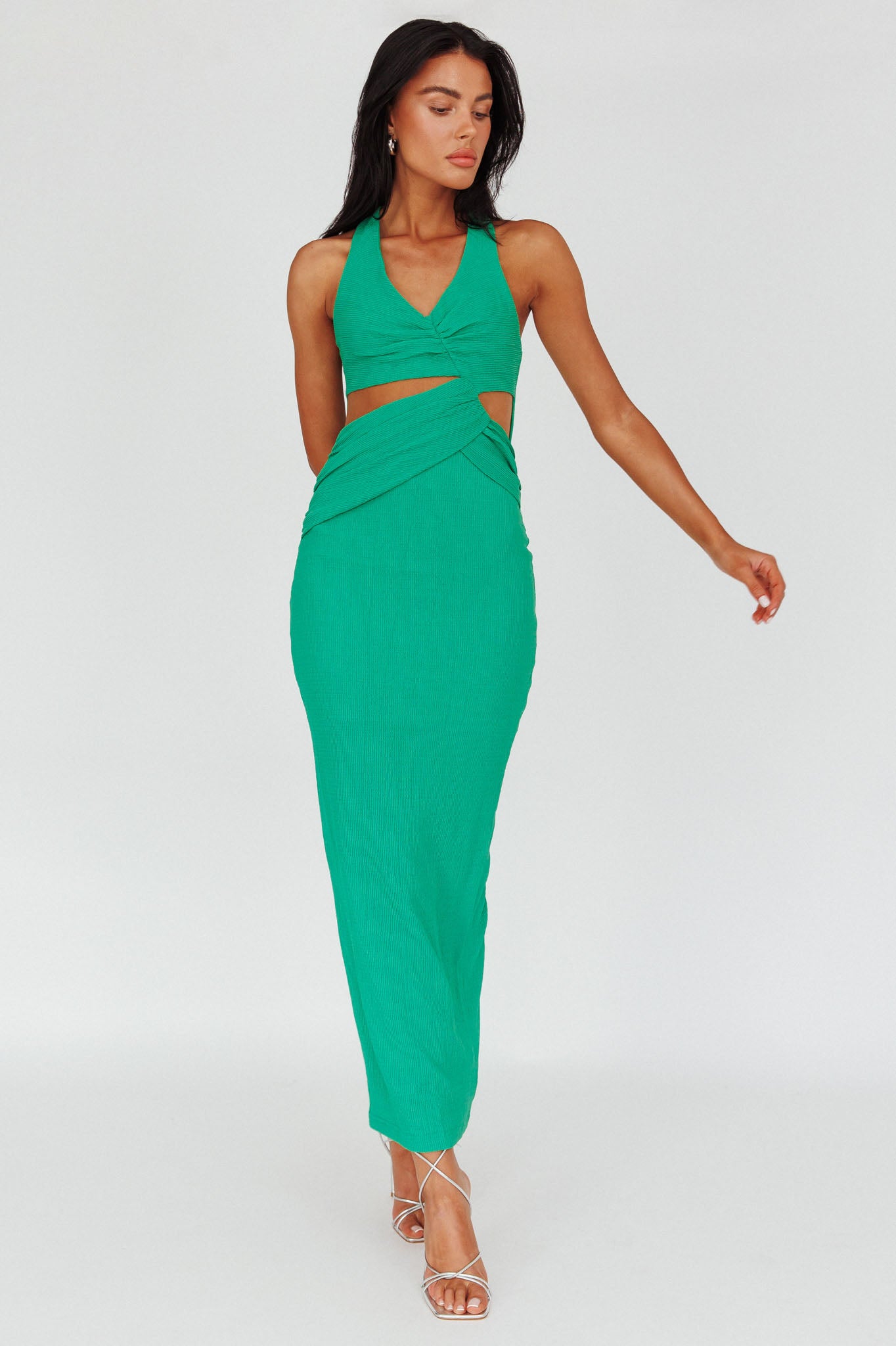 Giulia Cut-out Ribbed Halterneck Midi Dress Green by Selfie Leslie Australia