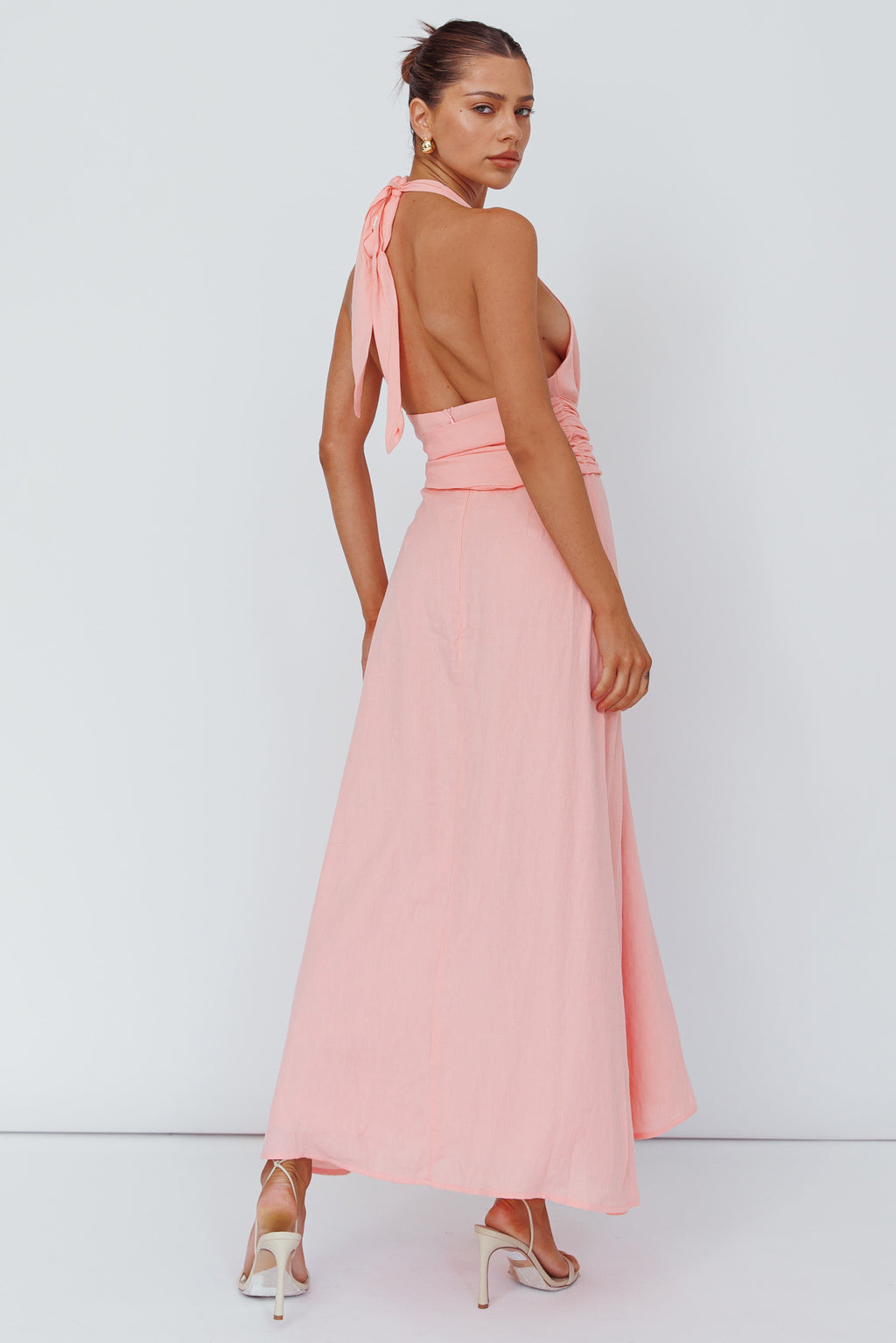Spring Feels Halterneck Belt Maxi Dress Peach by Selfie Leslie Australia
