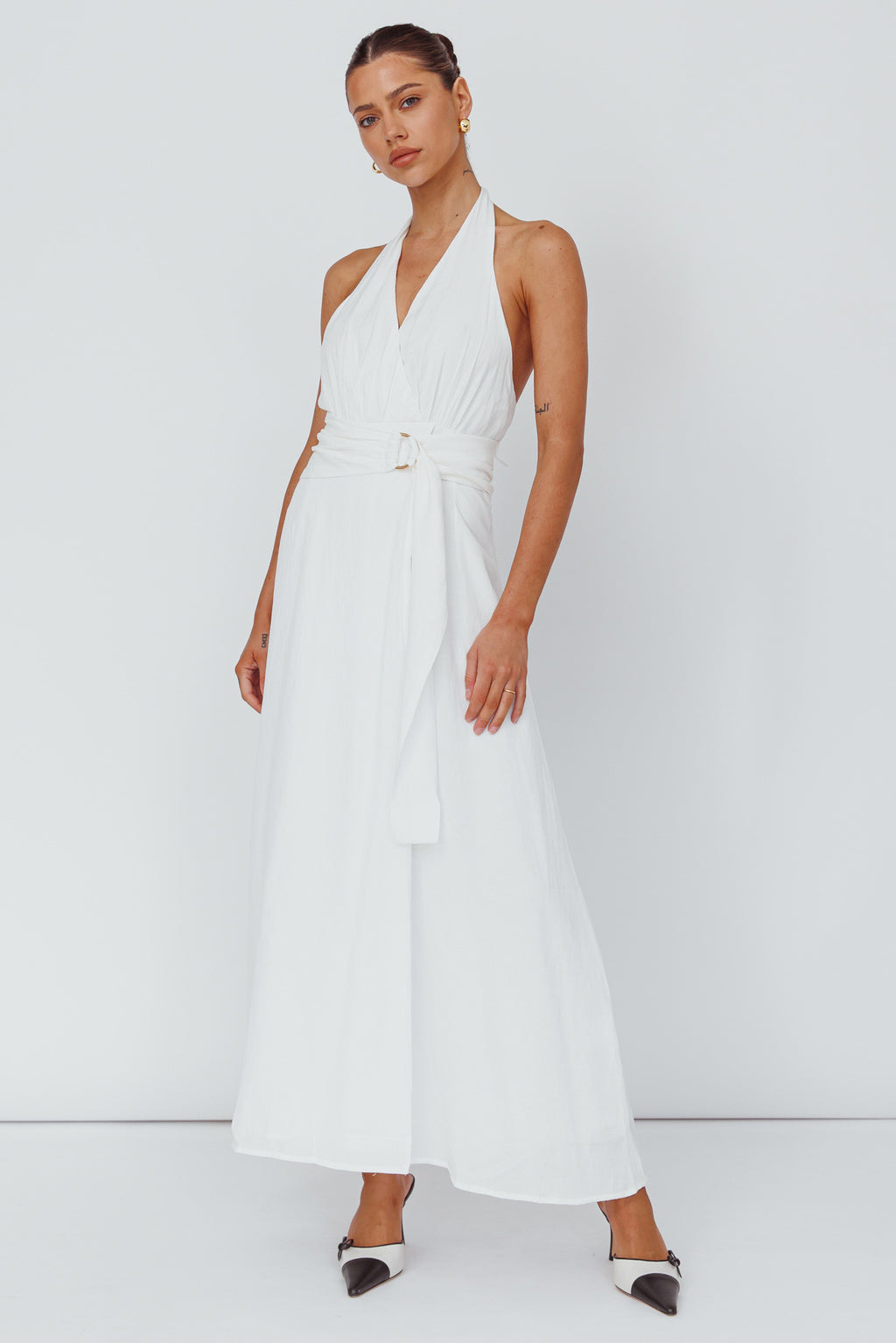 Spring Feels Halterneck Belt Maxi Dress White by Selfie Leslie Australia