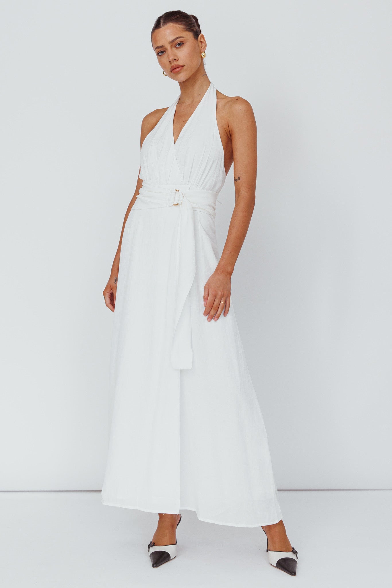 Spring Feels Halterneck Belt Maxi Dress White by Selfie Leslie Australia