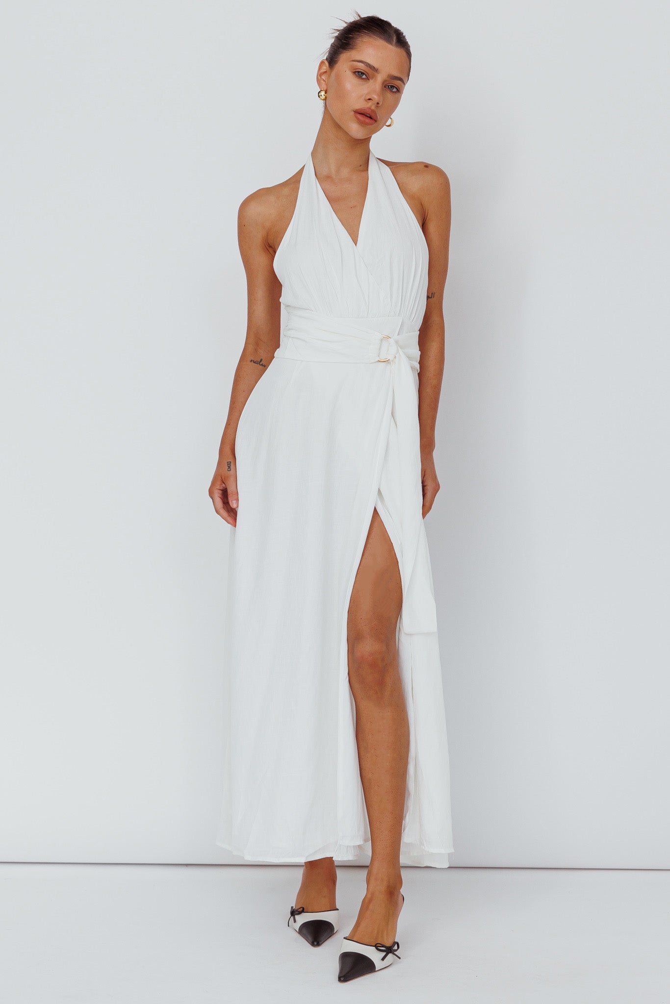 Spring Feels Halterneck Belt Maxi Dress White by Selfie Leslie Australia