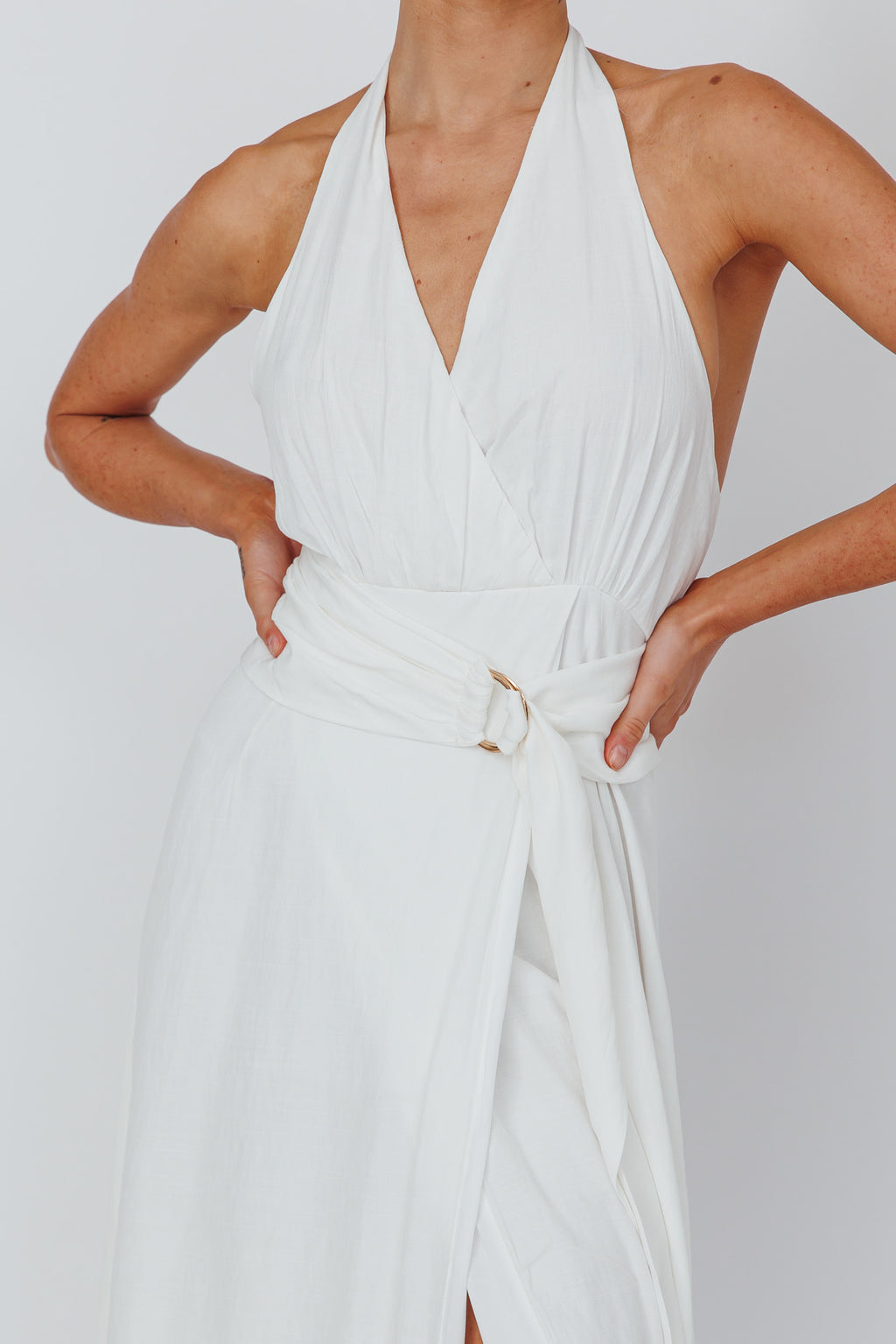Spring Feels Halterneck Belt Maxi Dress White by Selfie Leslie Australia