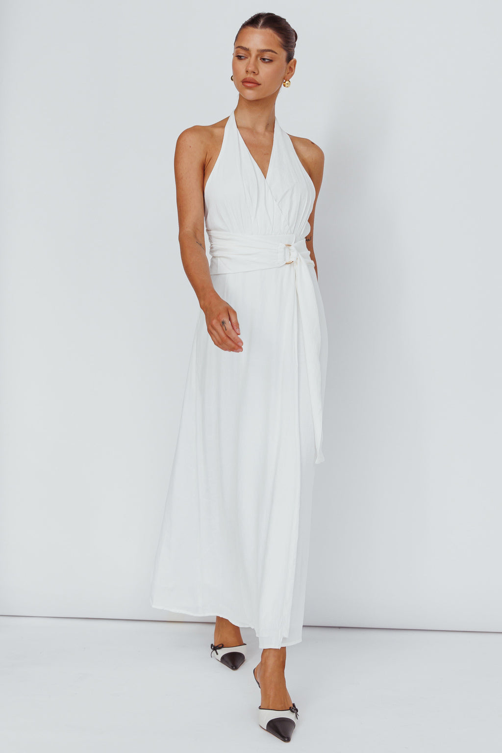 Spring Feels Halterneck Belt Maxi Dress White by Selfie Leslie Australia