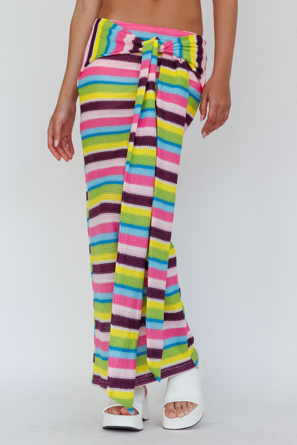 Sammi Tie Waist Knit Maxi Skirt Blue Multi by Selfie Leslie Australia