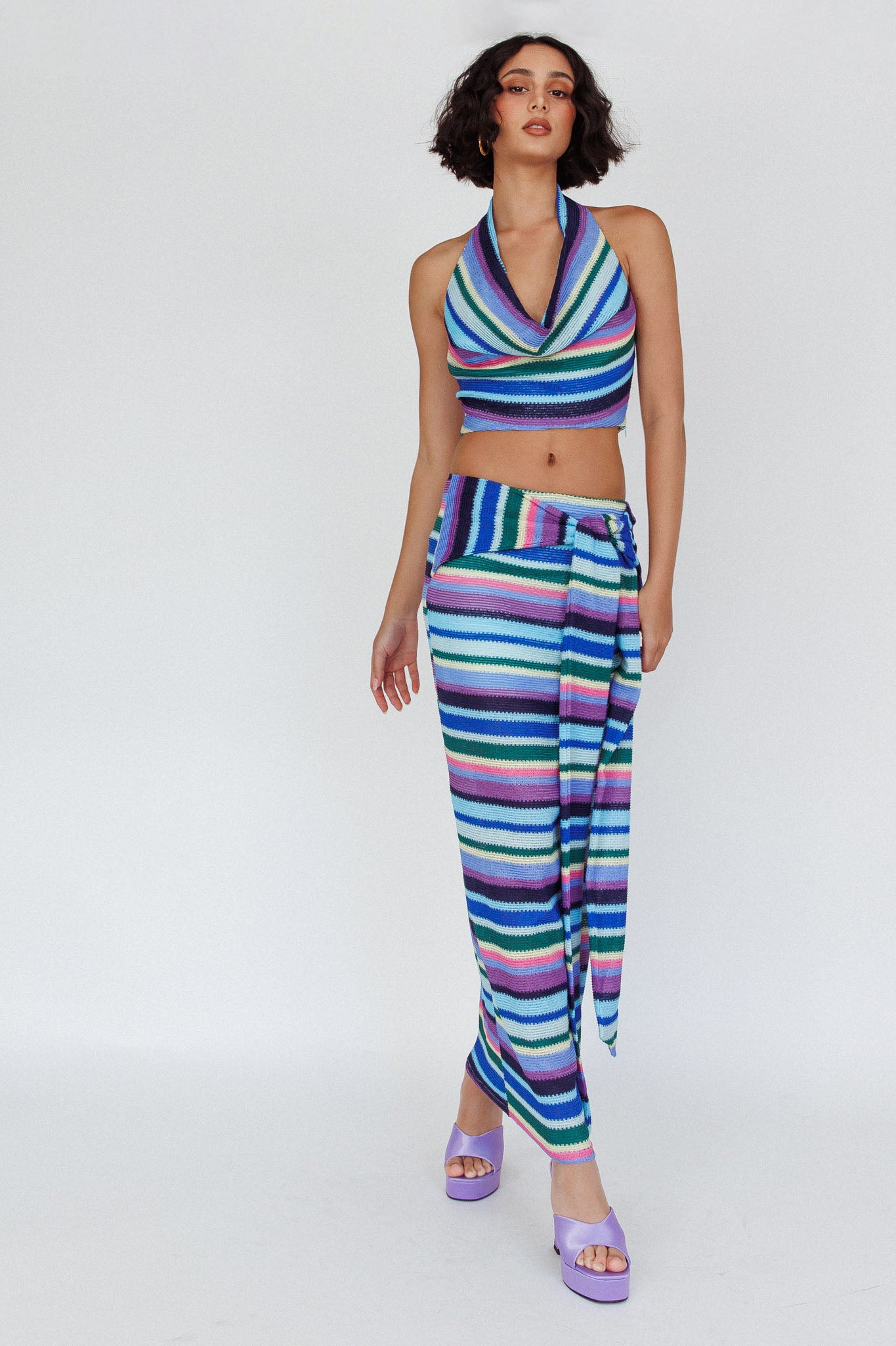 Sammi Tie Waist Knit Maxi Skirt Purple Multi by Selfie Leslie Australia