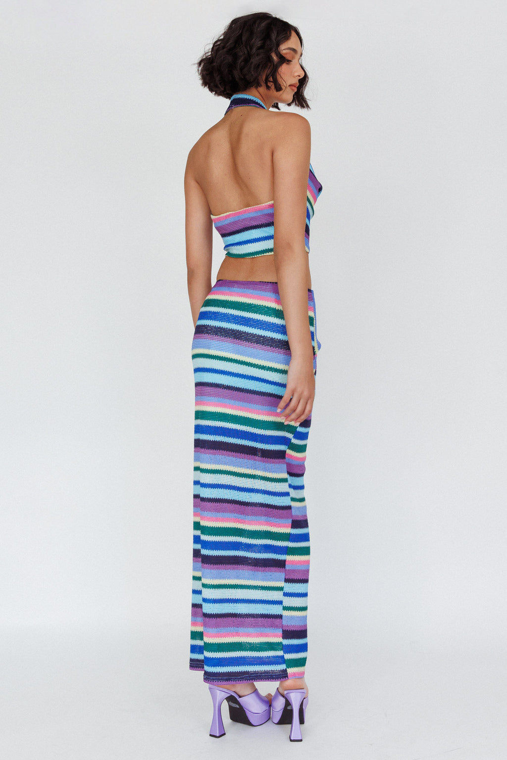 Sammi Tie Waist Knit Maxi Skirt Purple Multi by Selfie Leslie Australia